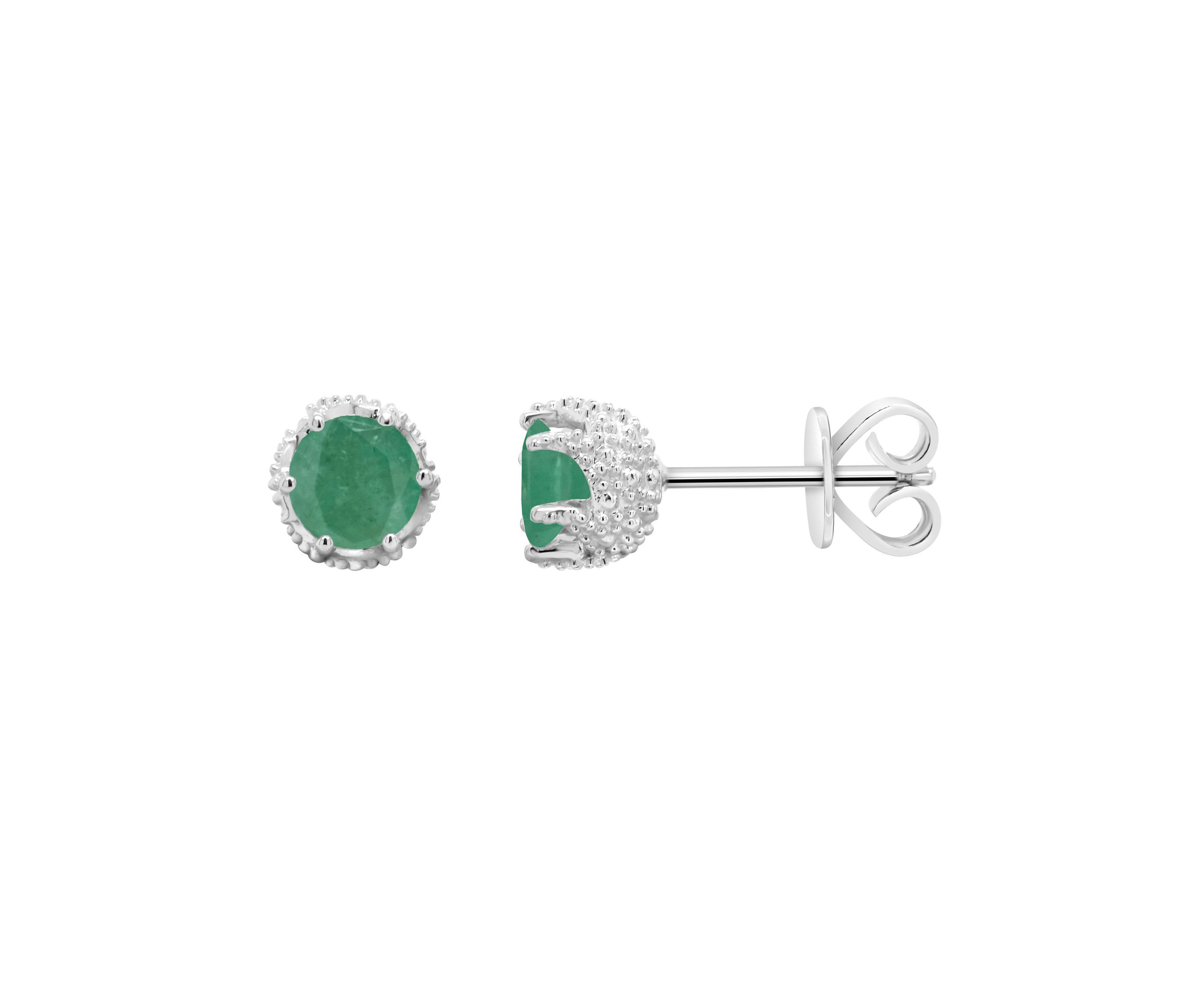 Sterling Silver 5mm Round Emerald Stud Earrings