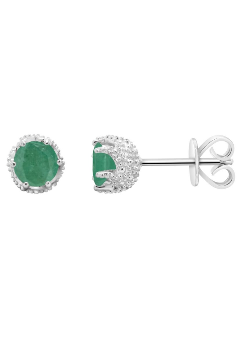 Sterling Silver 5mm Round Emerald Stud Earrings
