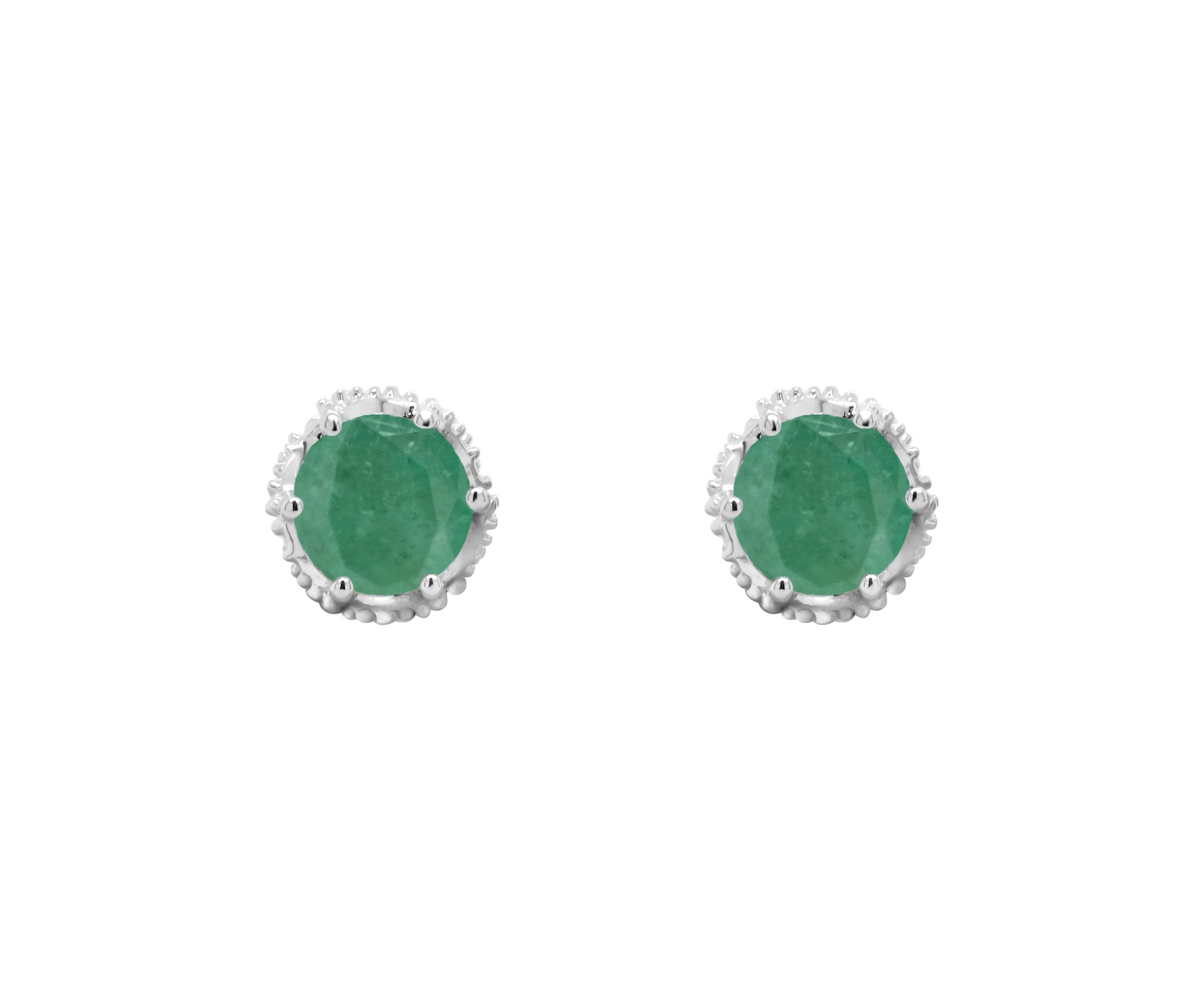 Sterling Silver 5mm Round Emerald Stud Earrings