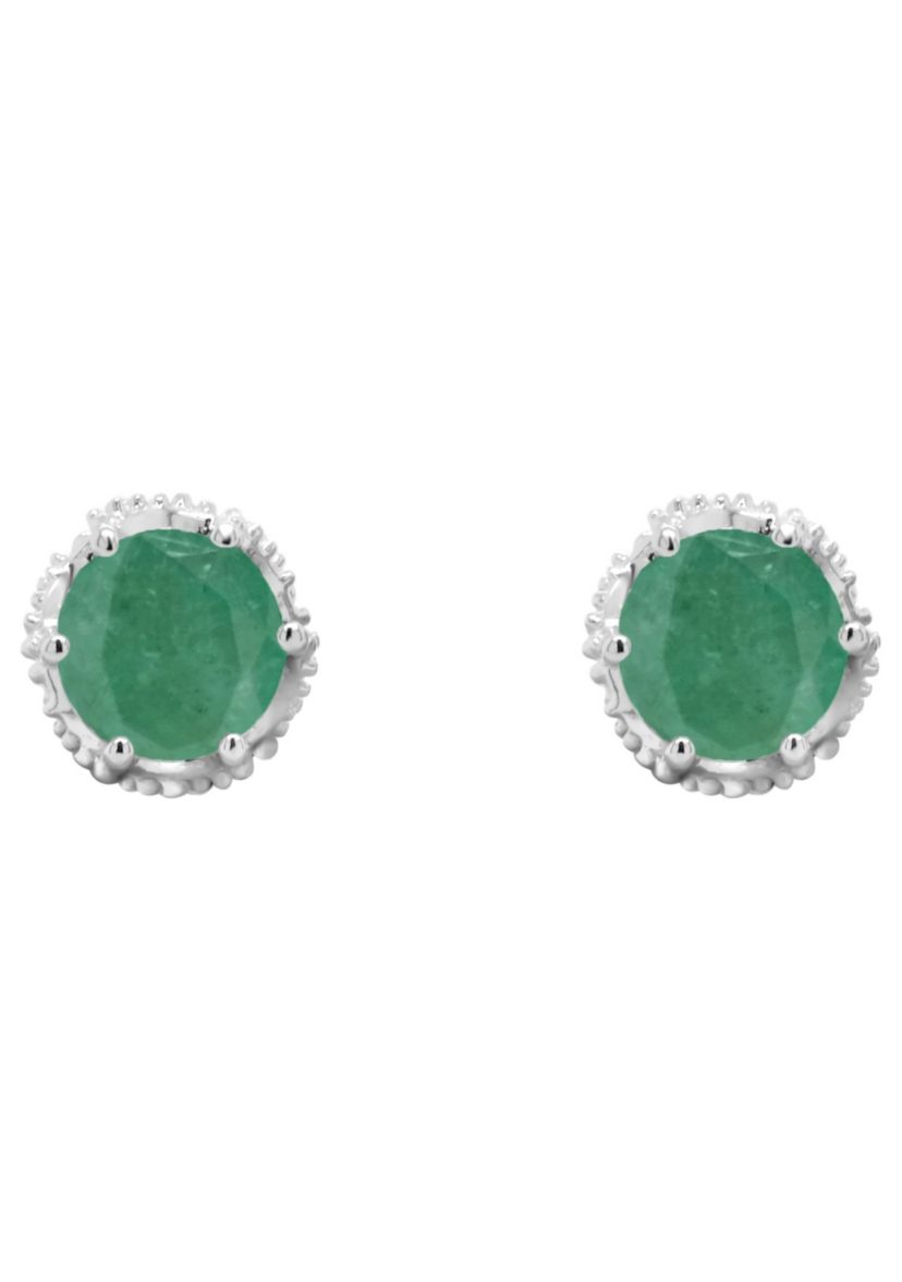 Sterling Silver 5mm Round Emerald Stud Earrings