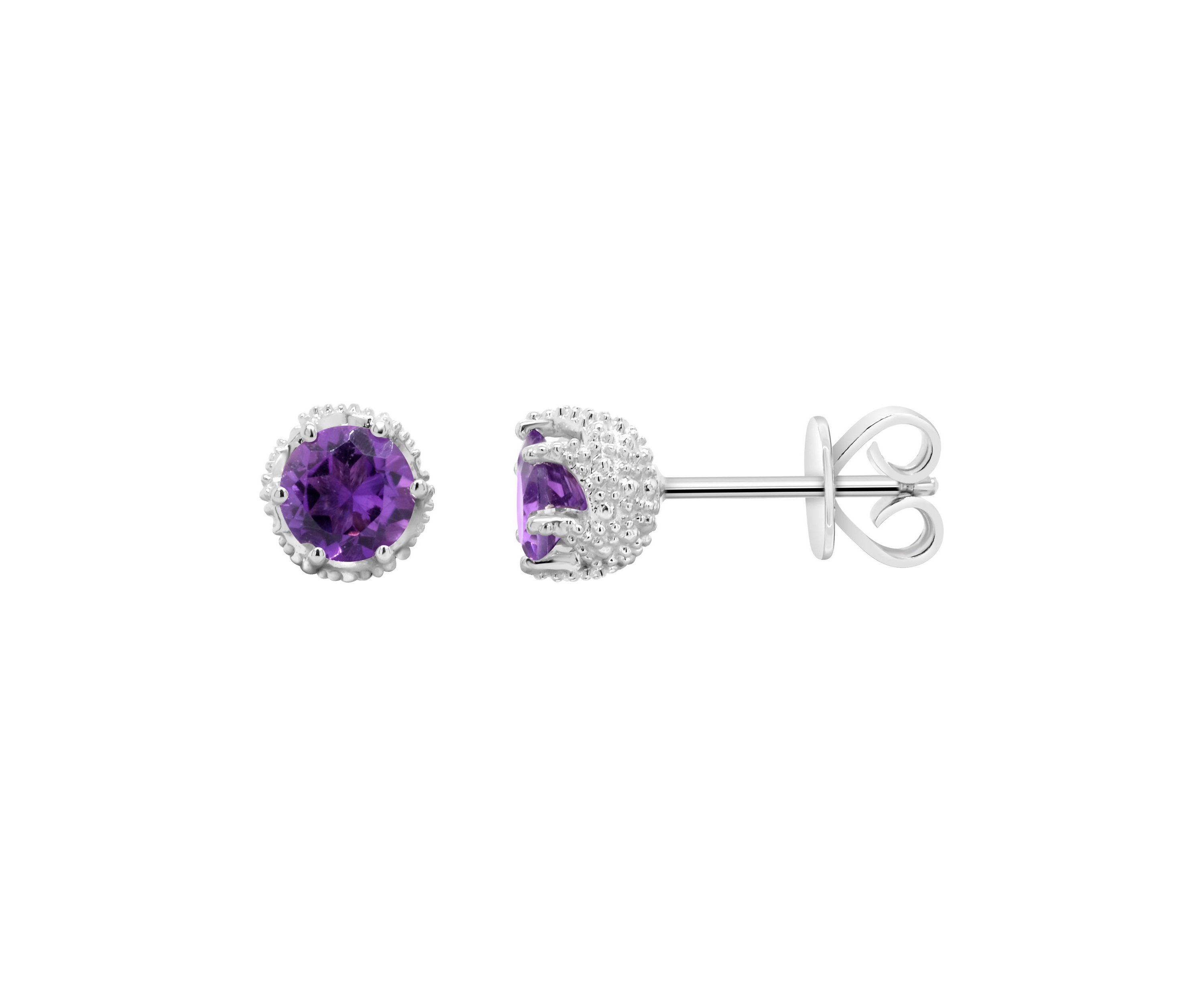 Sterling Silver 6mm Round Amethyst Stud Earrings