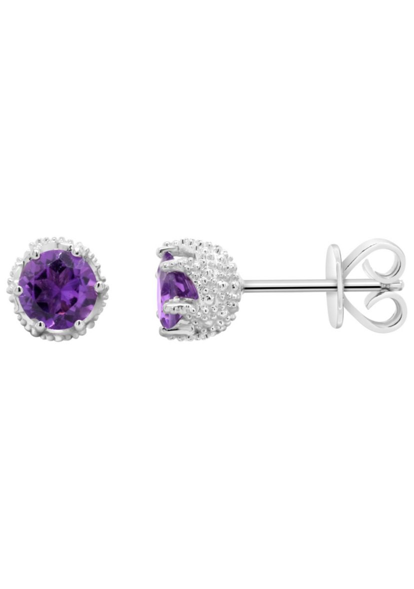 Sterling Silver 6mm Round Amethyst Stud Earrings