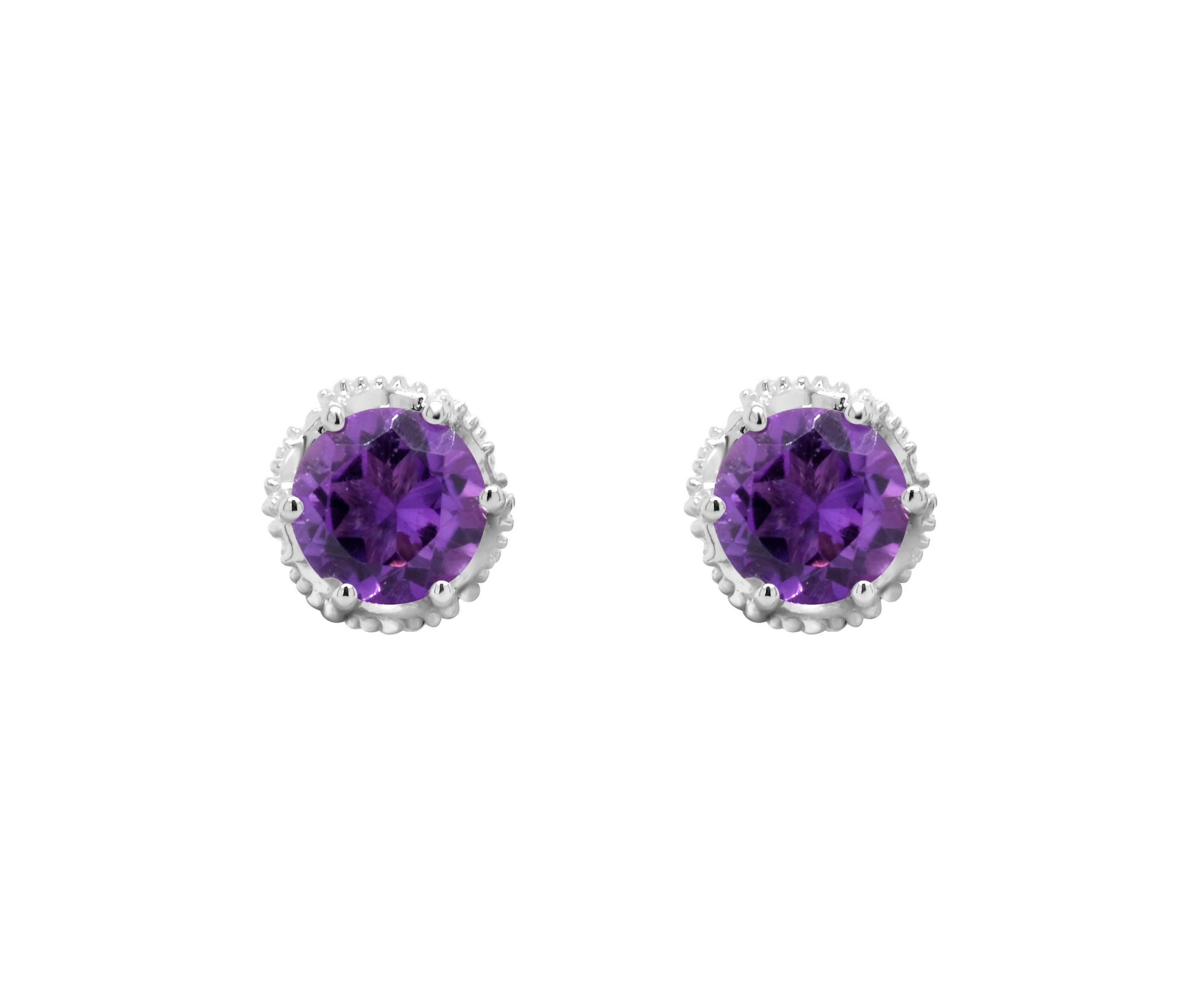 Sterling Silver 6mm Round Amethyst Stud Earrings
