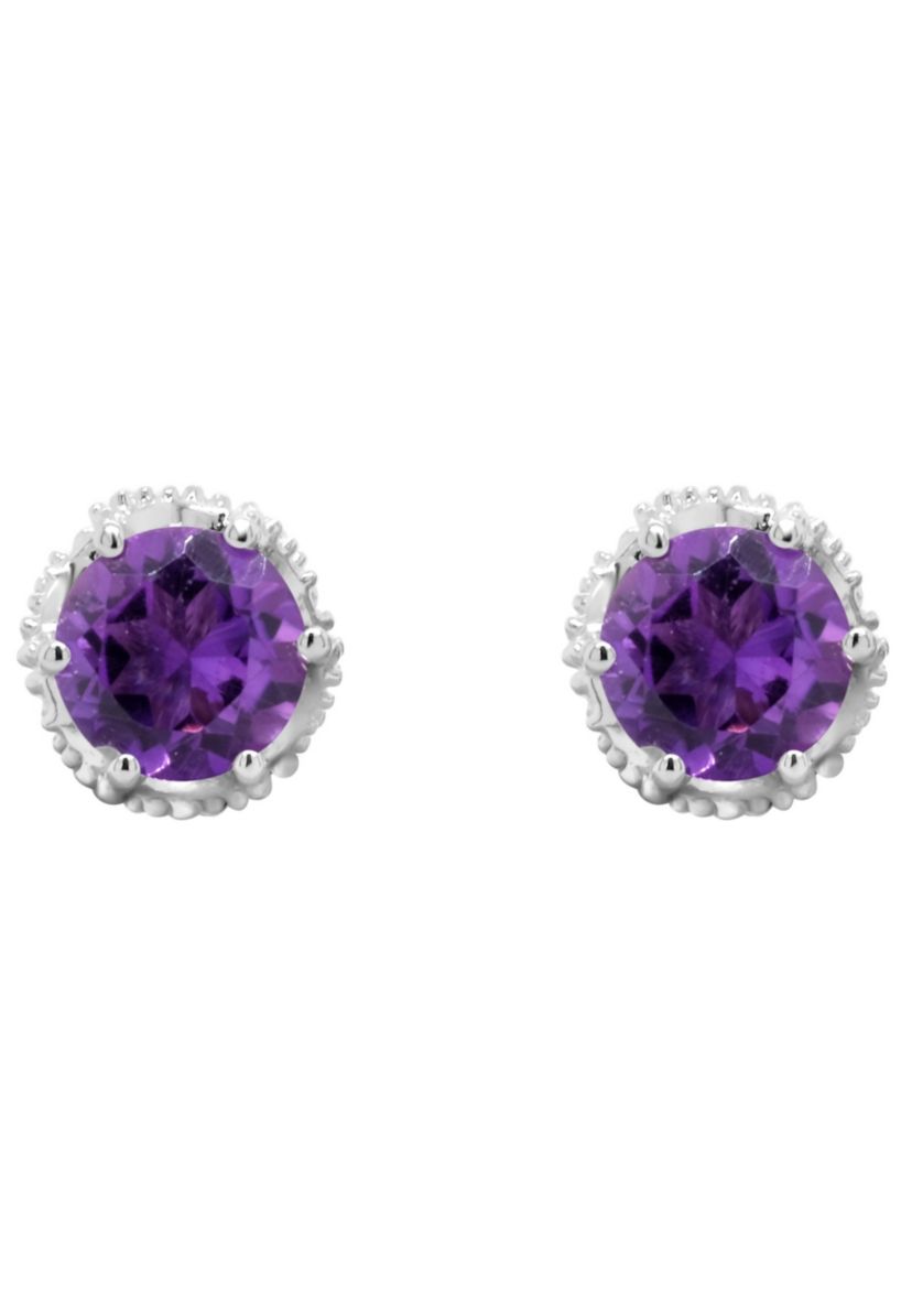 Sterling Silver 6mm Round Amethyst Stud Earrings