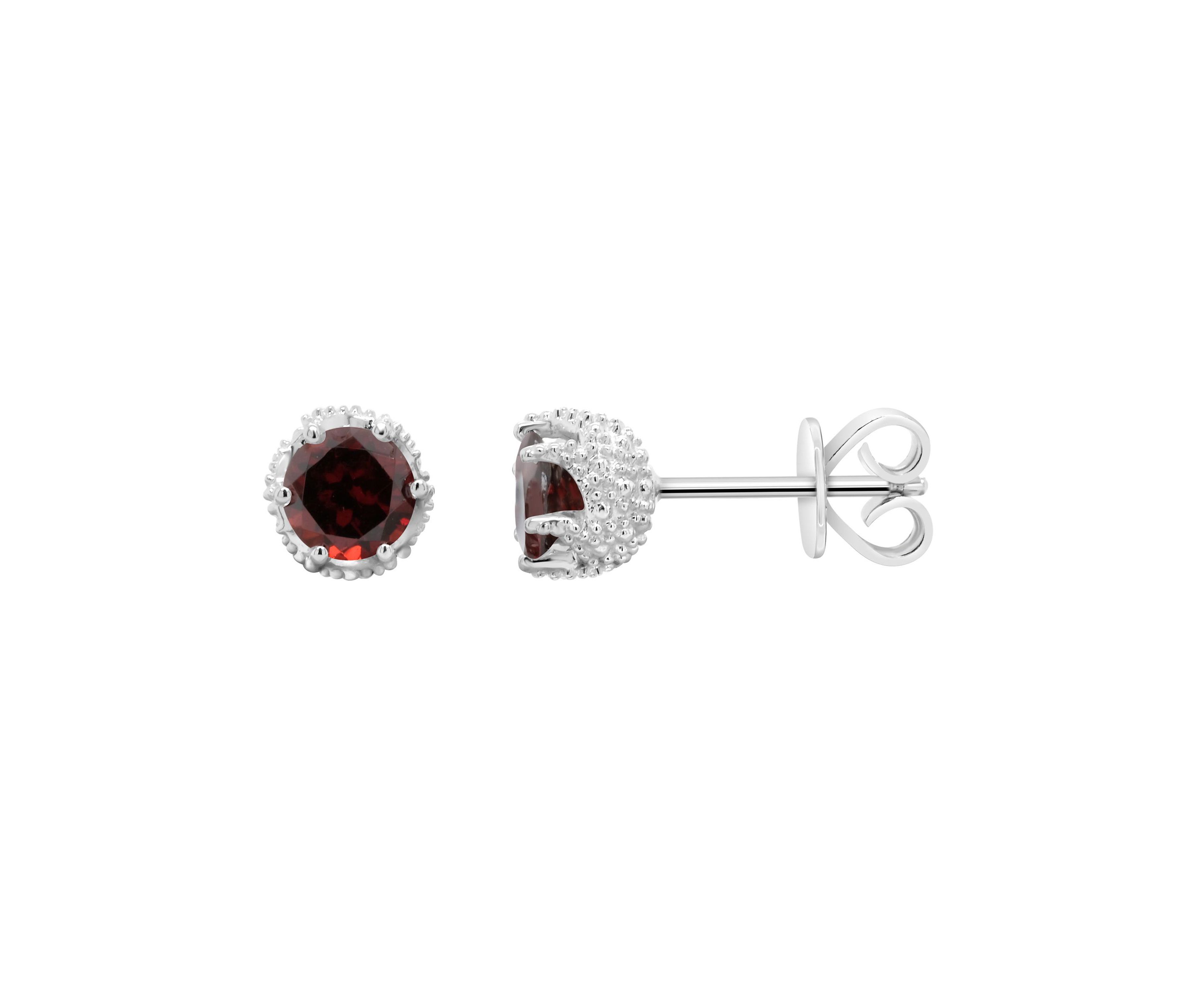 Sterling Silver 6mm Round Garnet Stud Earrings
