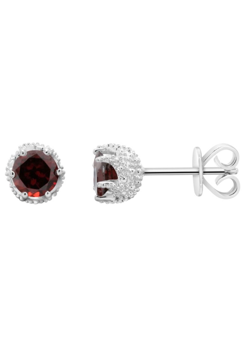 Sterling Silver 6mm Round Garnet Stud Earrings
