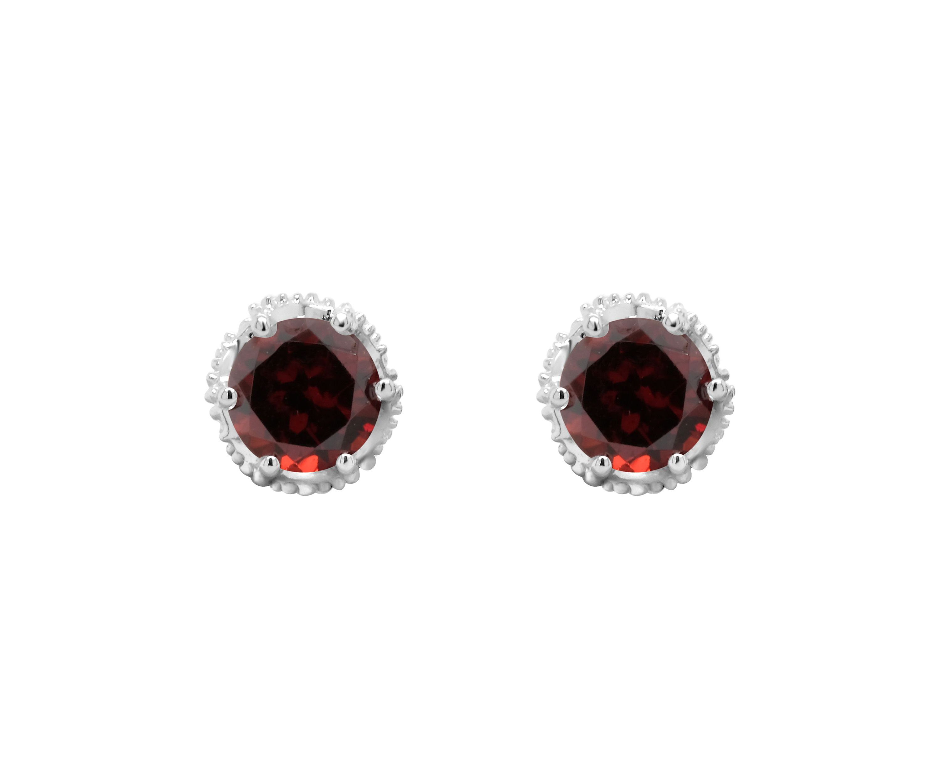 Sterling Silver 6mm Round Garnet Stud Earrings