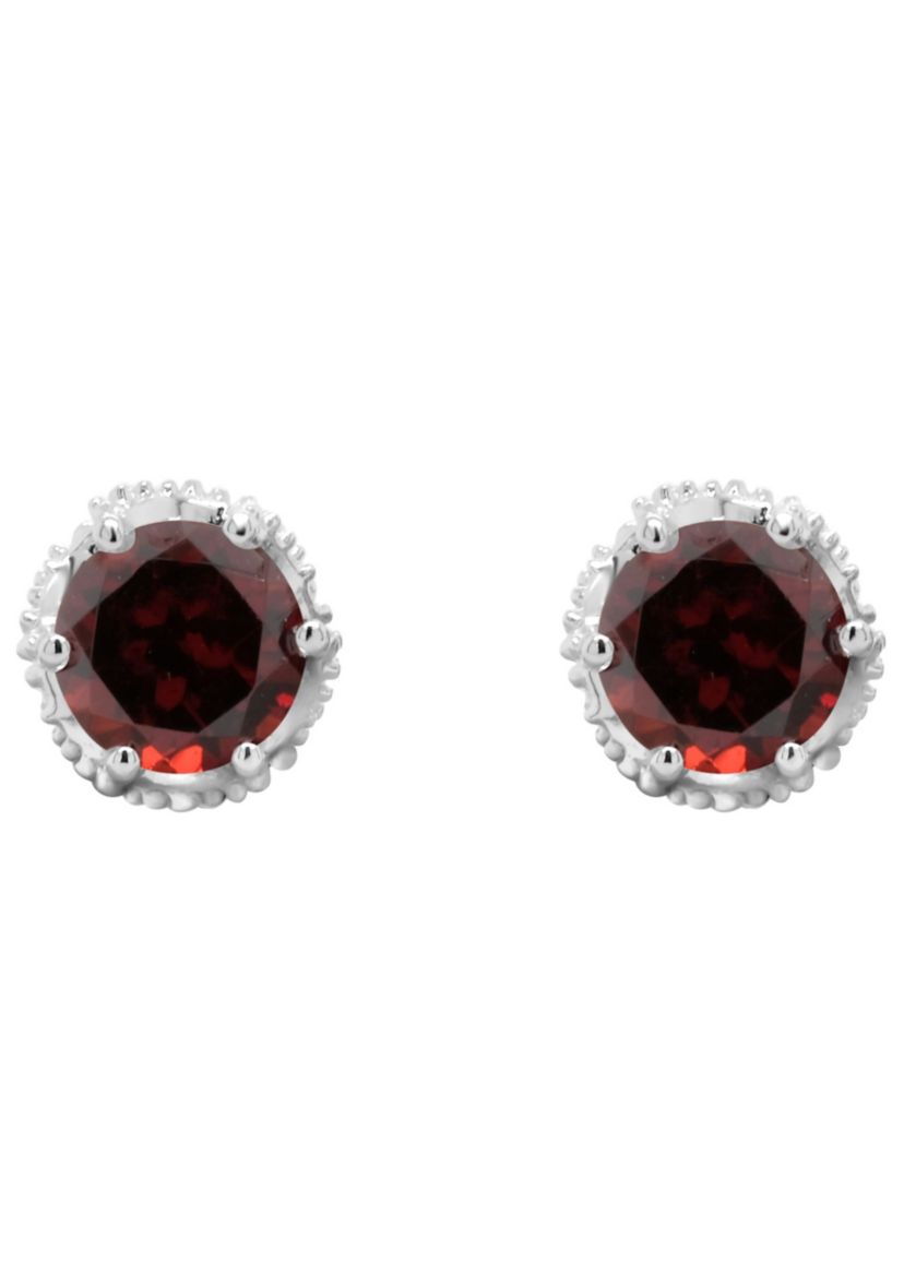 Sterling Silver 6mm Round Garnet Stud Earrings