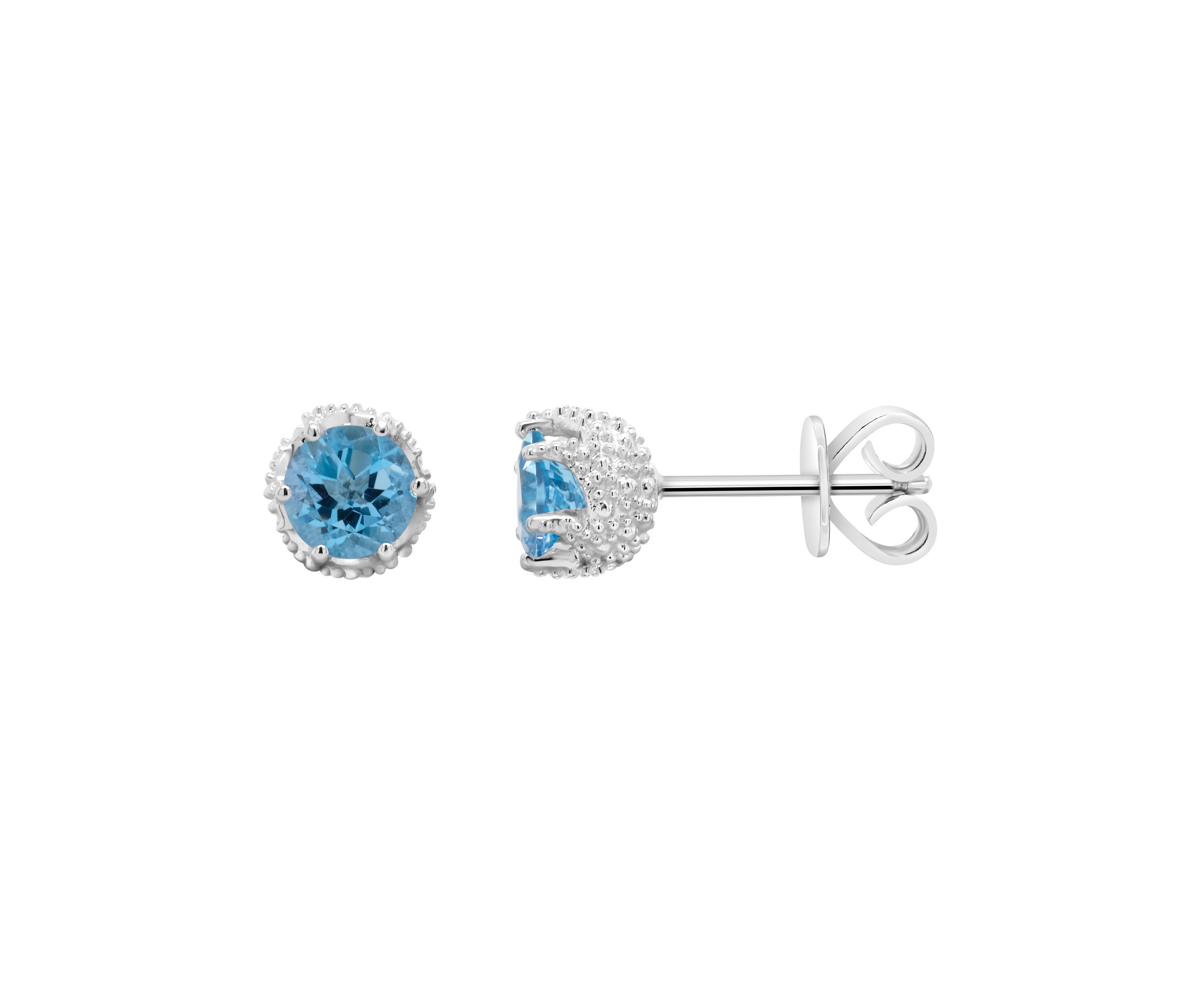 Sterling Silver 6mm Round Blue Topaz Stud Earrings