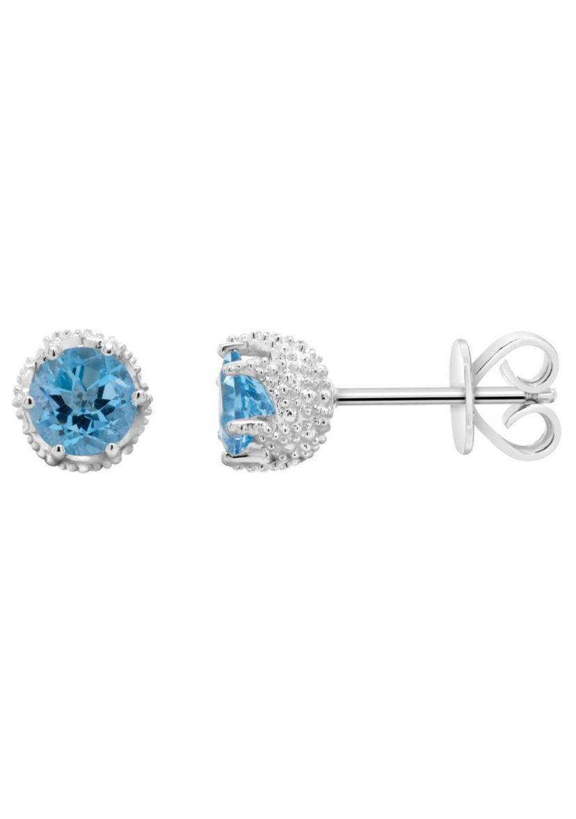 Sterling Silver 6mm Round Blue Topaz Stud Earrings