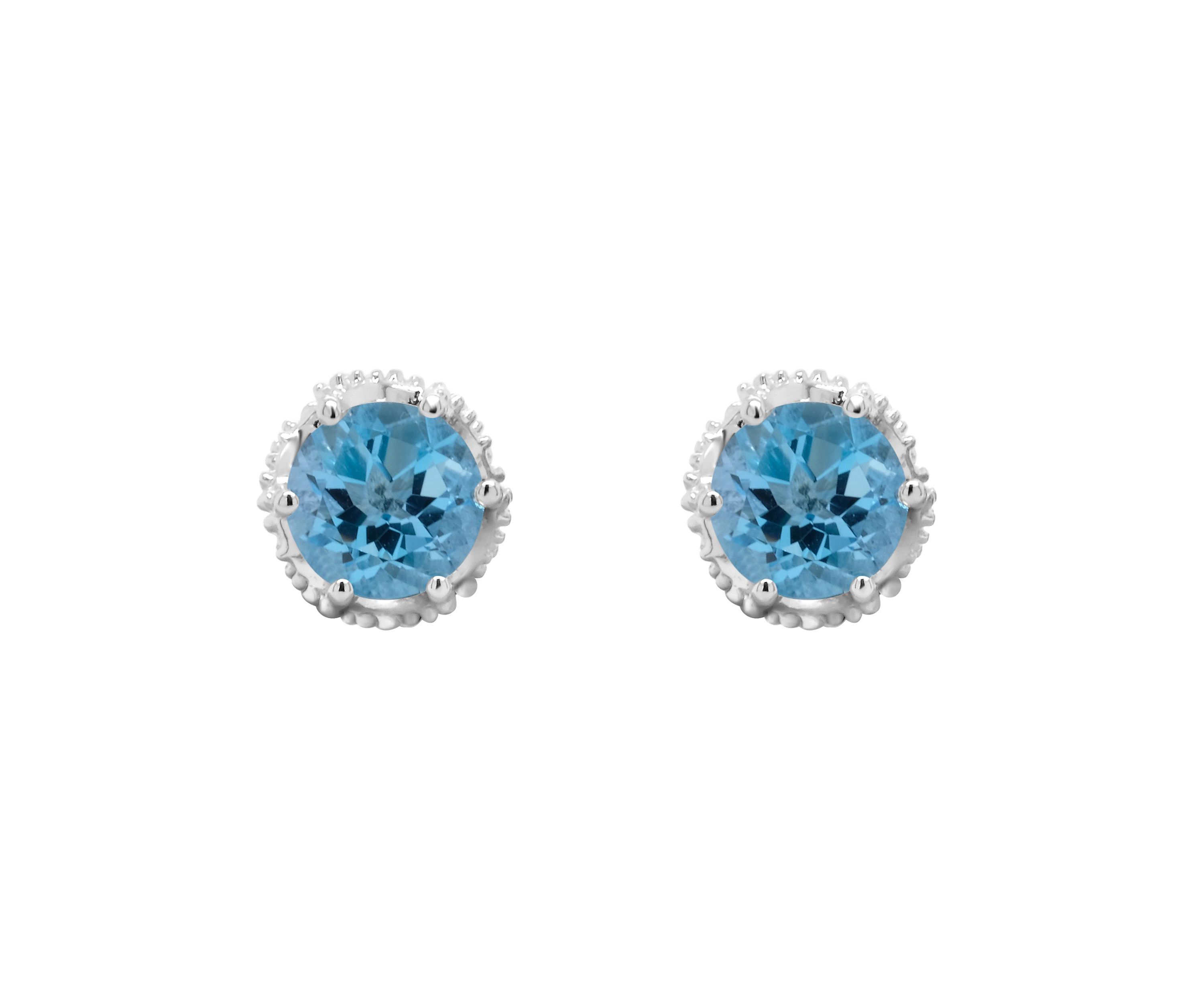 Sterling Silver 6mm Round Blue Topaz Stud Earrings