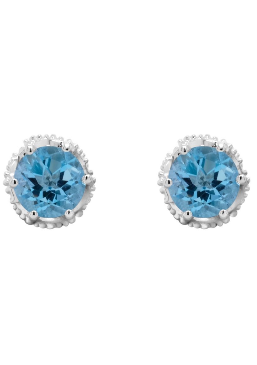 Sterling Silver 6mm Round Blue Topaz Stud Earrings