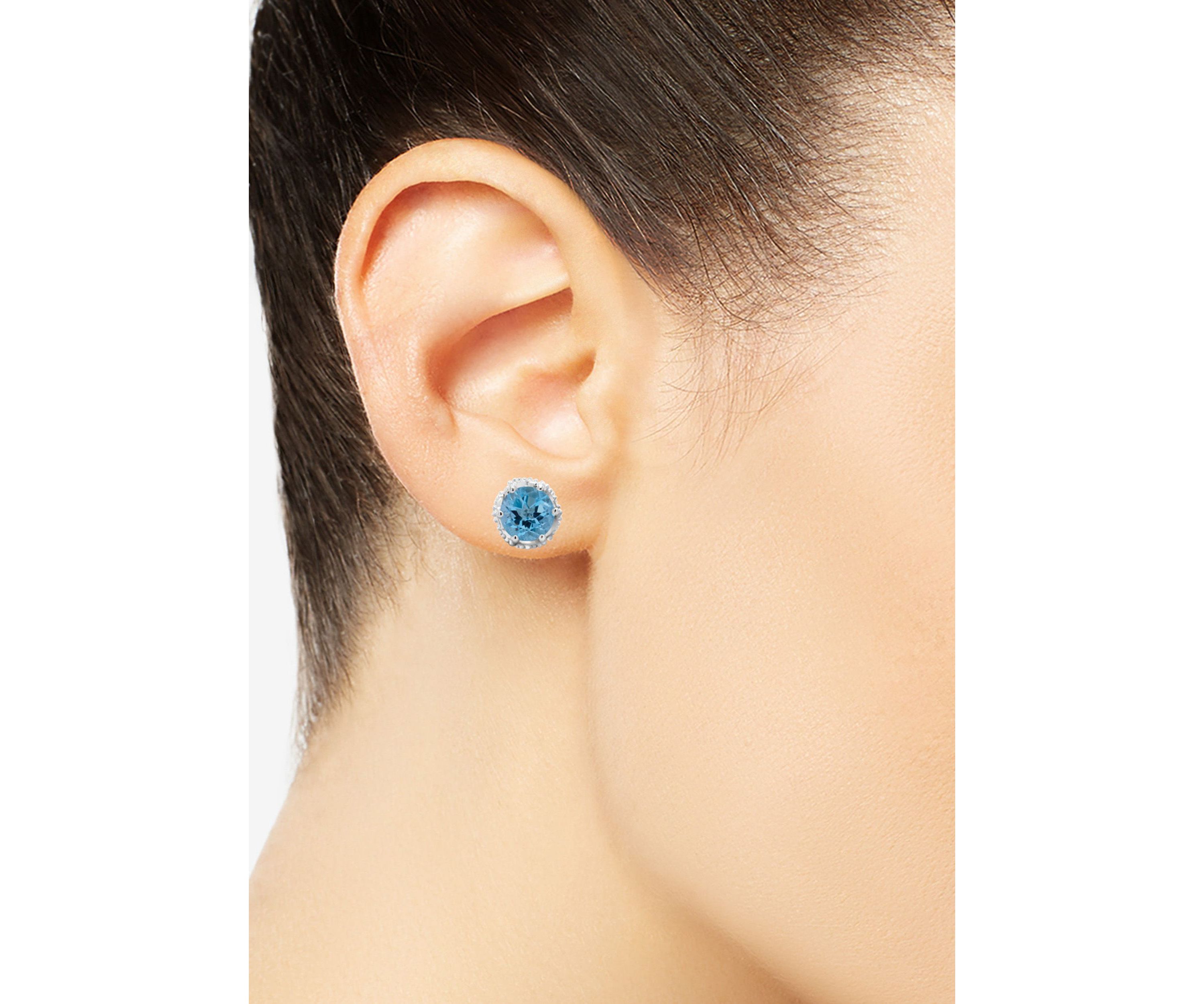 Sterling Silver 6mm Round Blue Topaz Stud Earrings