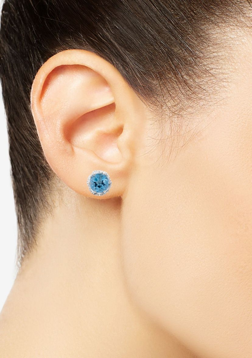 Sterling Silver 6mm Round Blue Topaz Stud Earrings