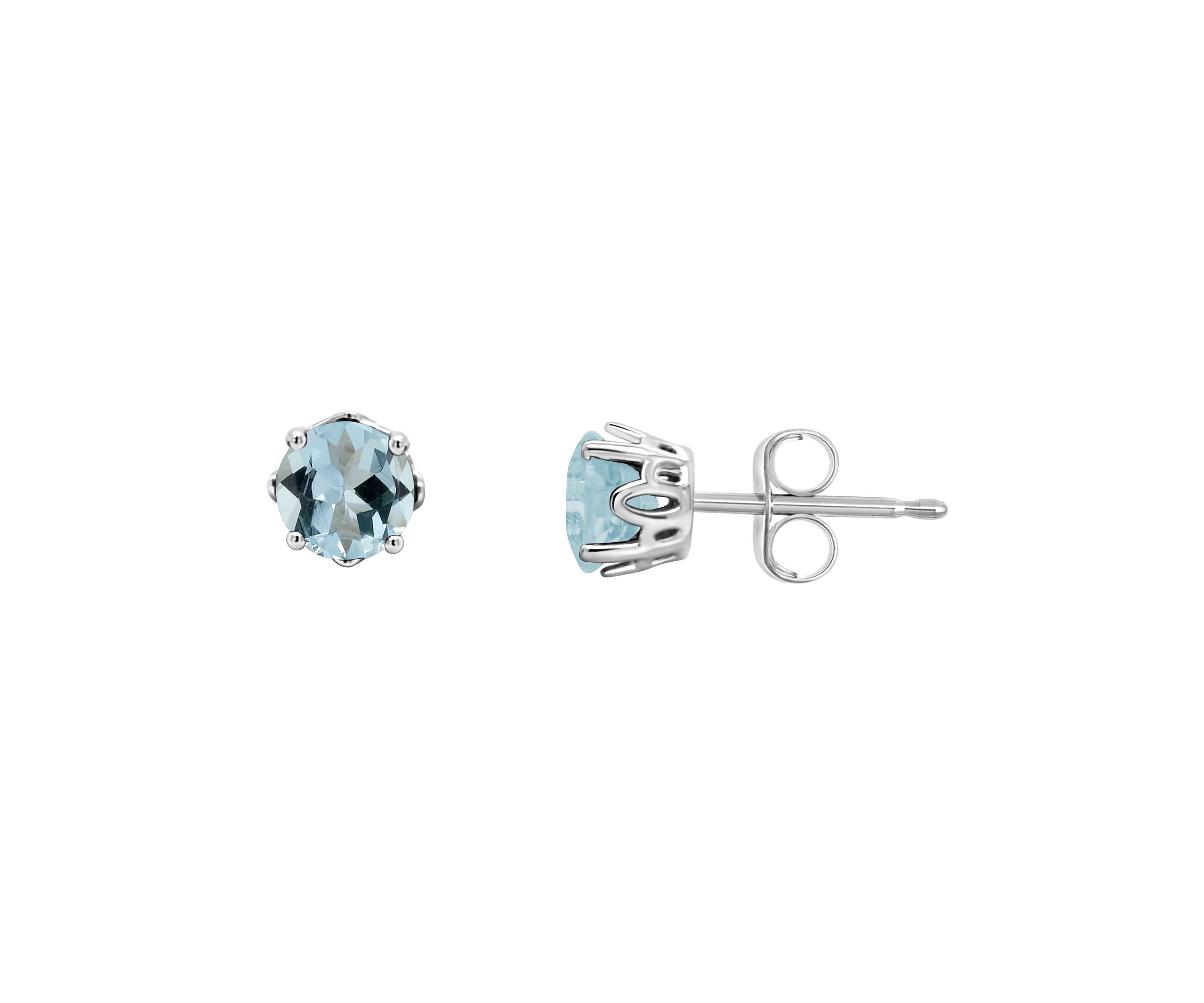 Sterling Silver 5mm Round Aquamarine Stud Earrings