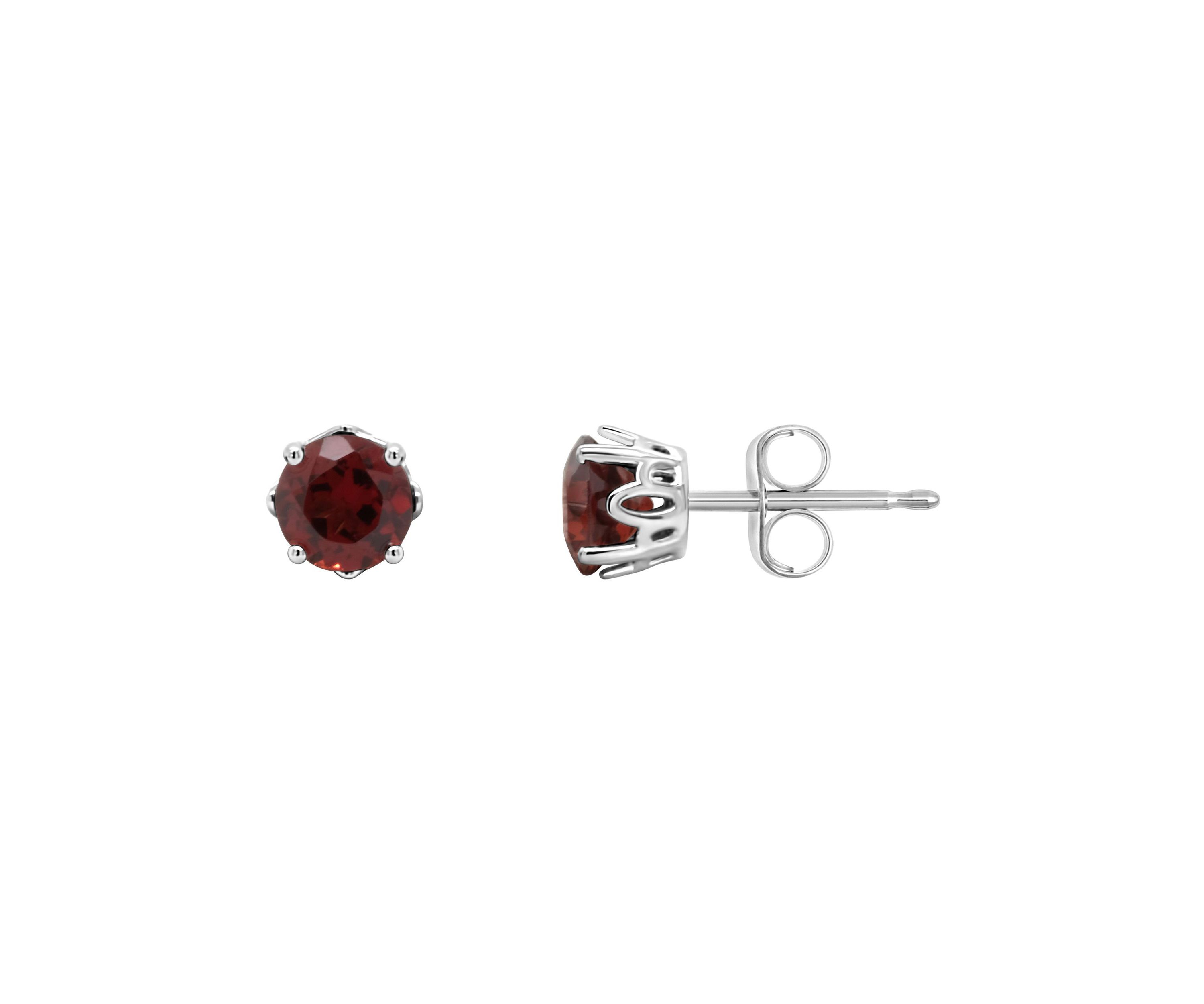 Sterling Silver 5mm Round Garnet Stud Earrings
