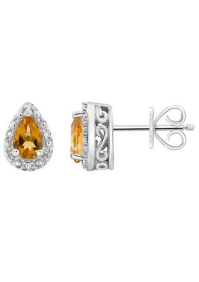 Belk & Co Sterling Silver 6x4mm Pear Shaped Gemstone Diamond Accent Halo Stud Earrings