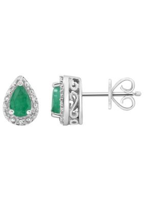 Belk & Co Sterling Silver 6x4mm Pear Shaped Gemstone Diamond Accent Halo Stud Earrings