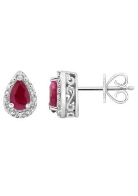 Belk & Co Sterling Silver 6x4mm Pear Shaped Gemstone Diamond Accent Halo Stud Earrings