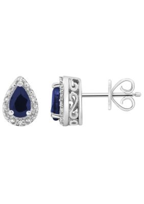 Belk & Co Sterling Silver 6x4mm Pear Shaped Gemstone Diamond Accent Halo Stud Earrings
