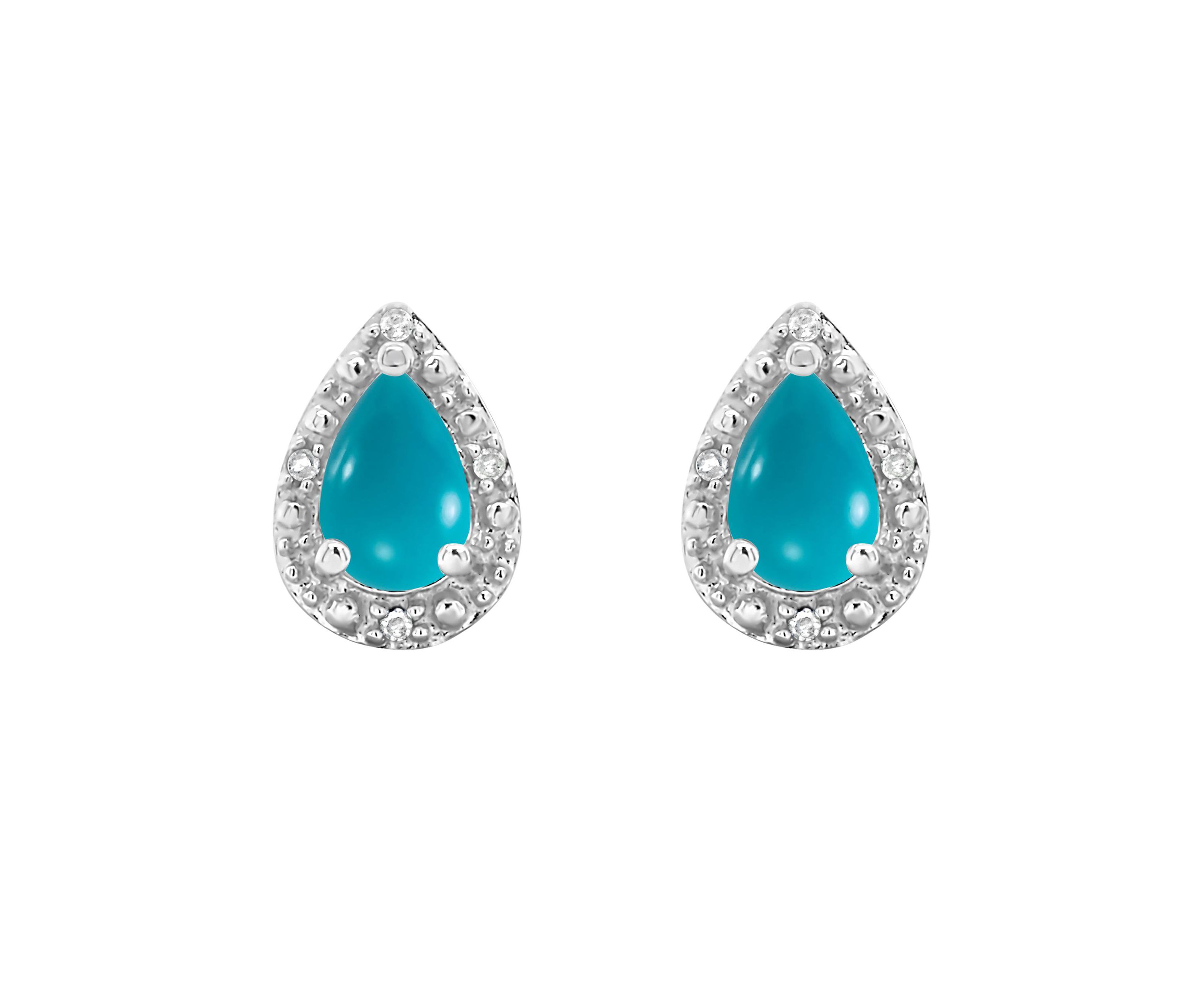 Sterling Silver 6x4mm Pear Shaped Turquoise Diamond Accent Halo Stud Earrings