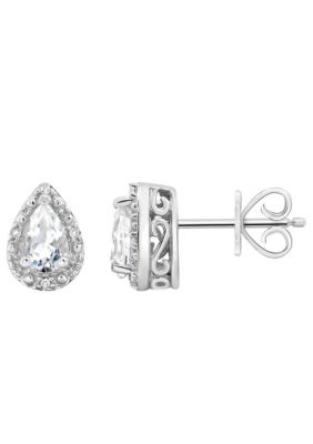 Belk & Co Sterling Silver 6x4mm Pear Shaped Gemstone Diamond Accent Halo Stud Earrings