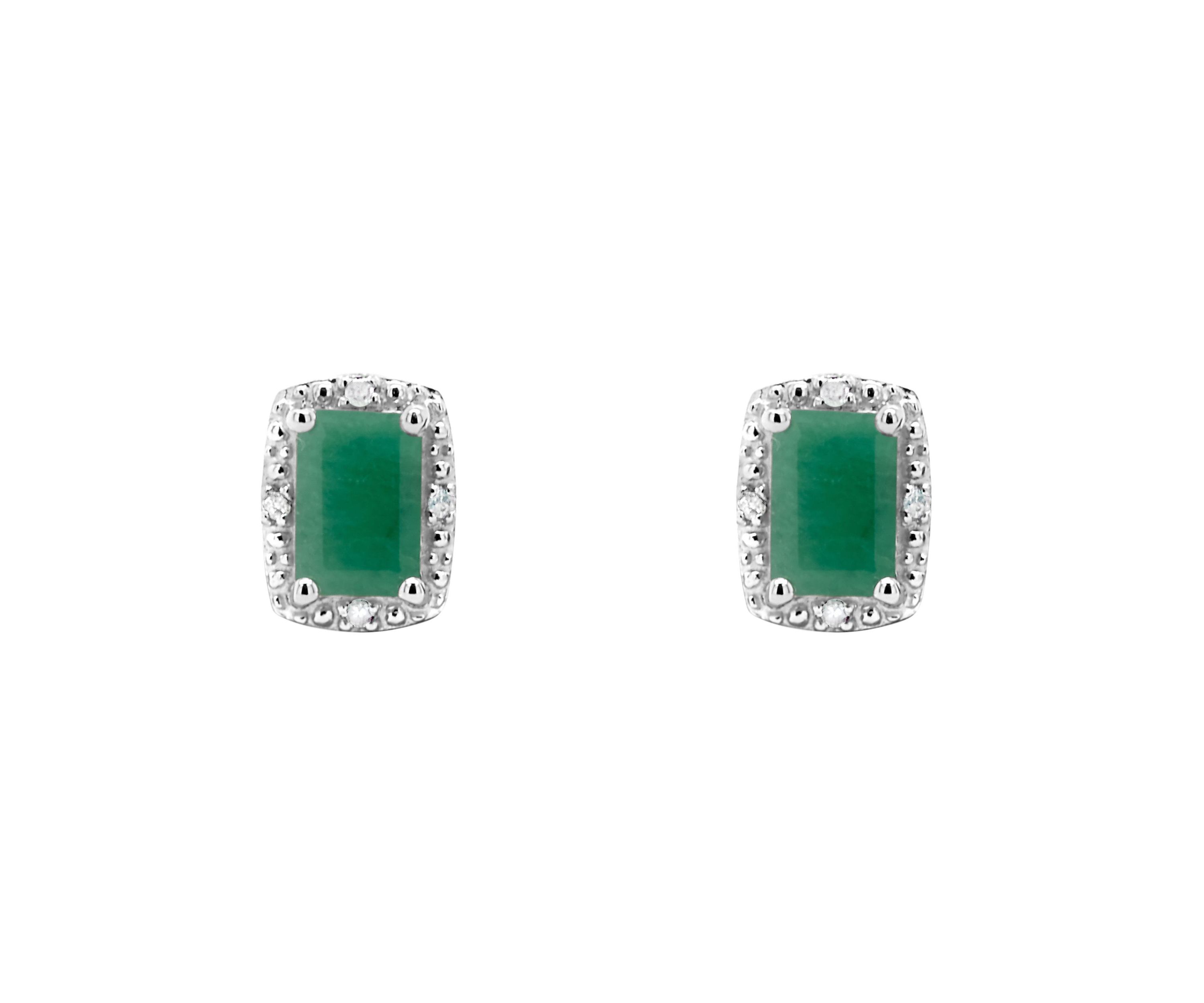 Sterling Silver 6x4mm Emerald Cut Emerald Diamond Accent Halo Stud Earrings