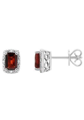 Belk & Co Sterling Silver 6x4mm Emerald Cut Gemstone Diamond Accent Halo Stud Earrings