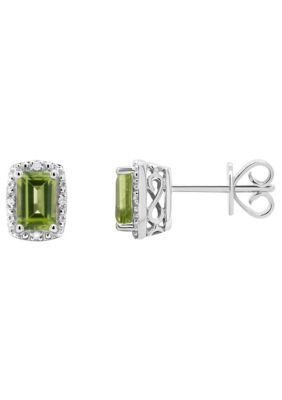 Belk & Co Sterling Silver 6x4mm Emerald Cut Gemstone Diamond Accent Halo Stud Earrings