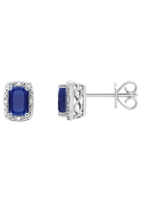 Belk & Co Sterling Silver 6x4mm Emerald Cut Gemstone Diamond Accent Halo Stud Earrings