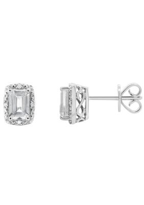 Belk & Co Sterling Silver 6x4mm Emerald Cut Gemstone Diamond Accent Halo Stud Earrings