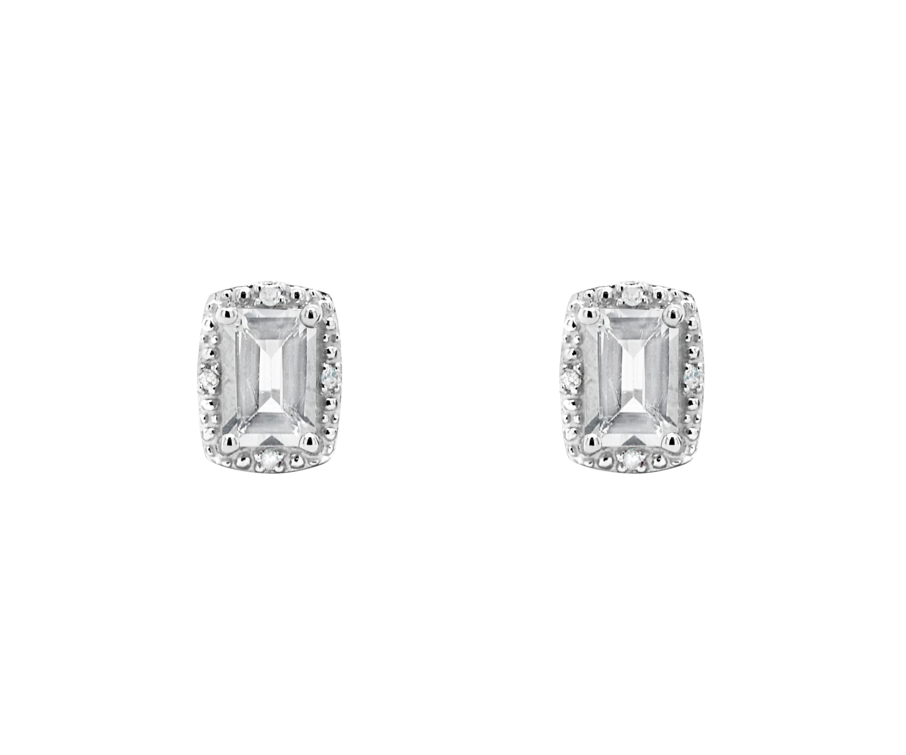 Sterling Silver 6x4mm Emerald Cut White Topaz Diamond Accent Halo Stud Earrings