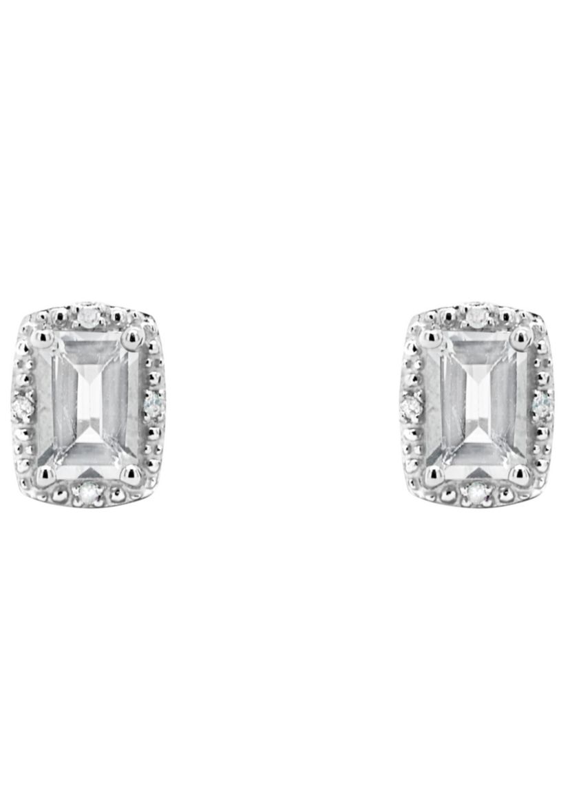 Sterling Silver 6x4mm Emerald Cut White Topaz Diamond Accent Halo Stud Earrings