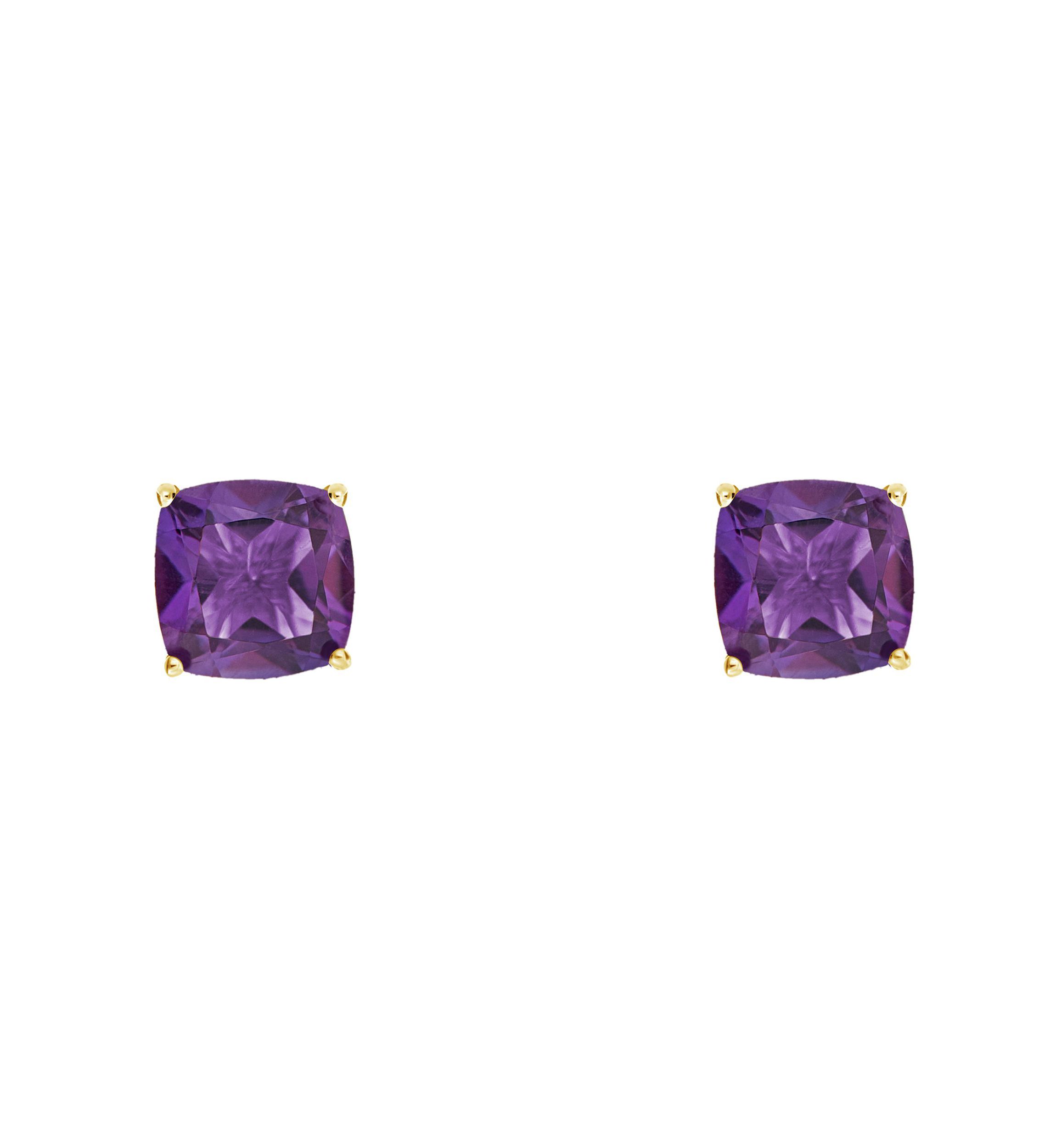 14K Yellow Gold 6mm Cushion Amethyst Stud Earrings