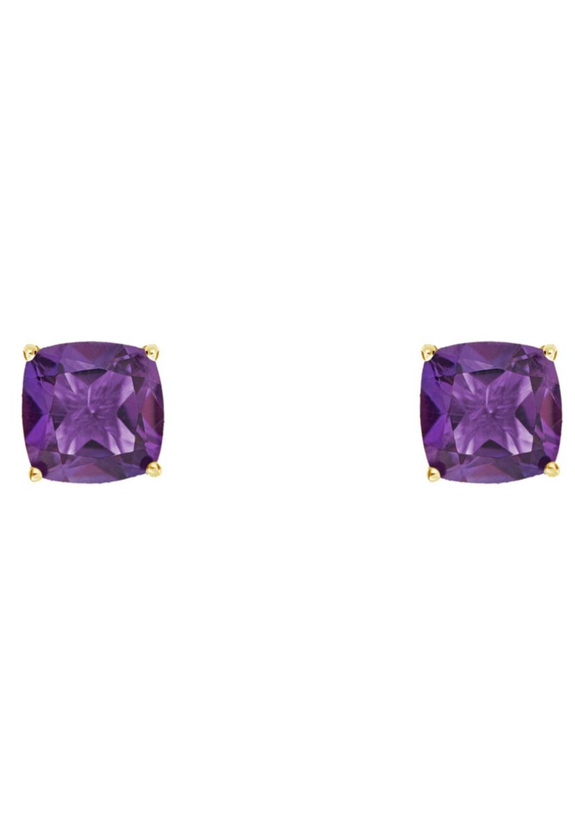 14K Yellow Gold 6mm Cushion Amethyst Stud Earrings