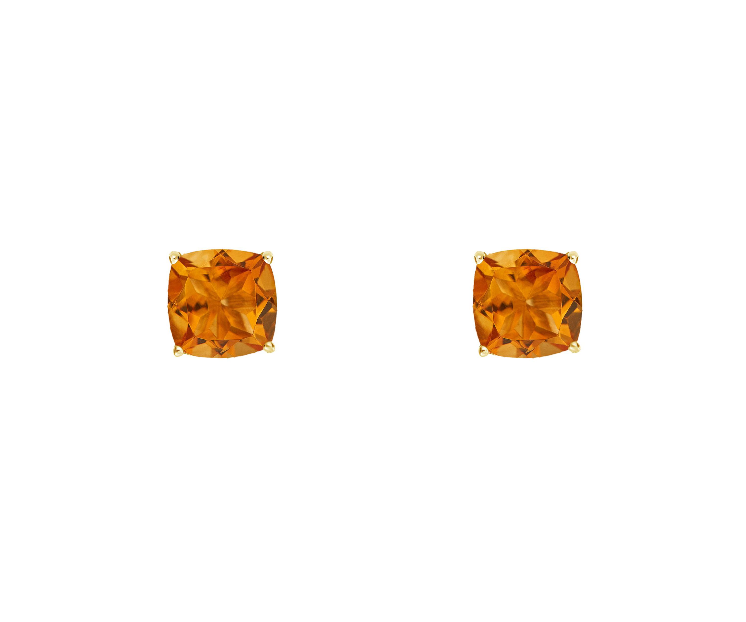 14K Yellow Gold 6mm Cushion Citrine Stud Earrings