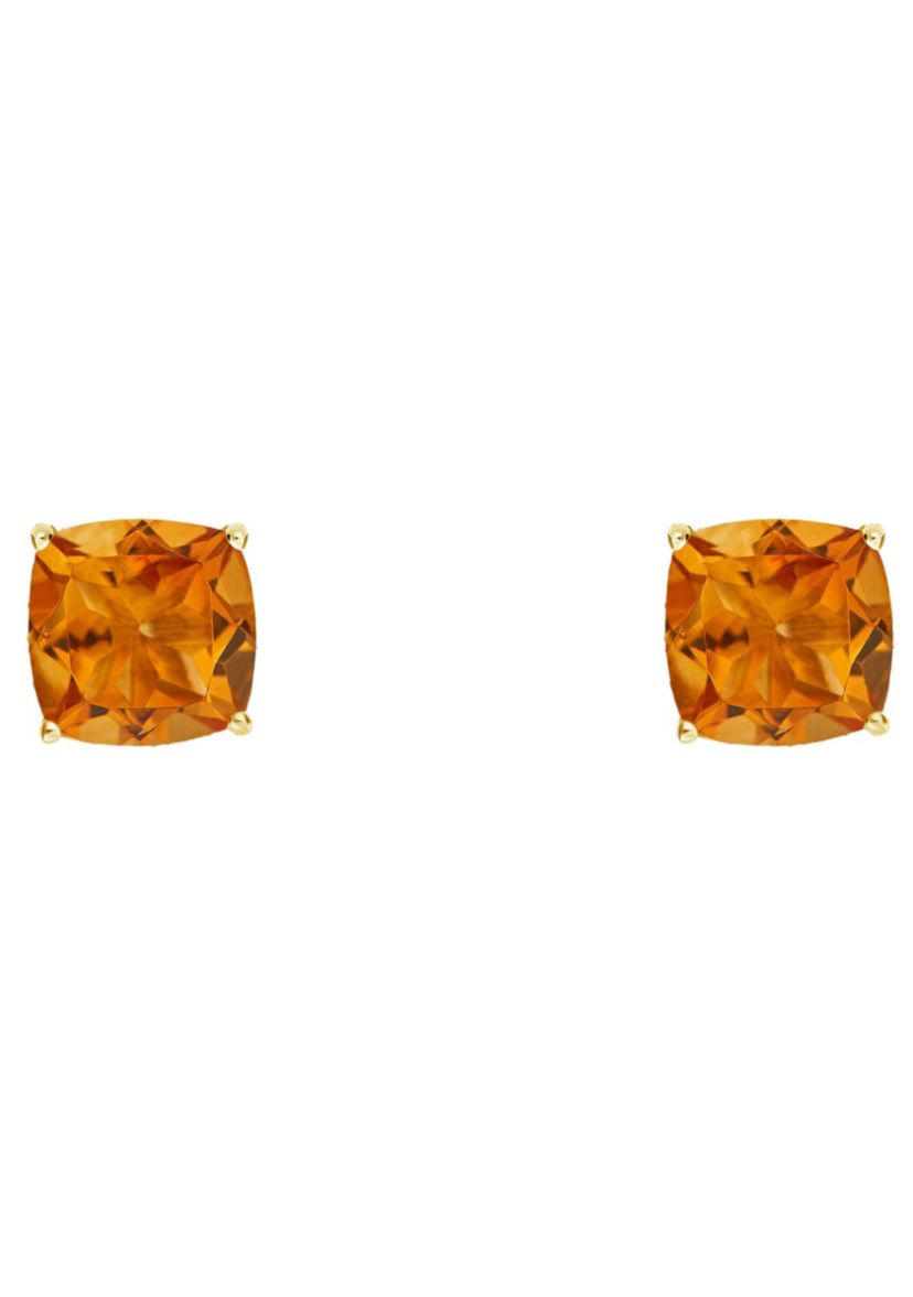 14K Yellow Gold 6mm Cushion Citrine Stud Earrings