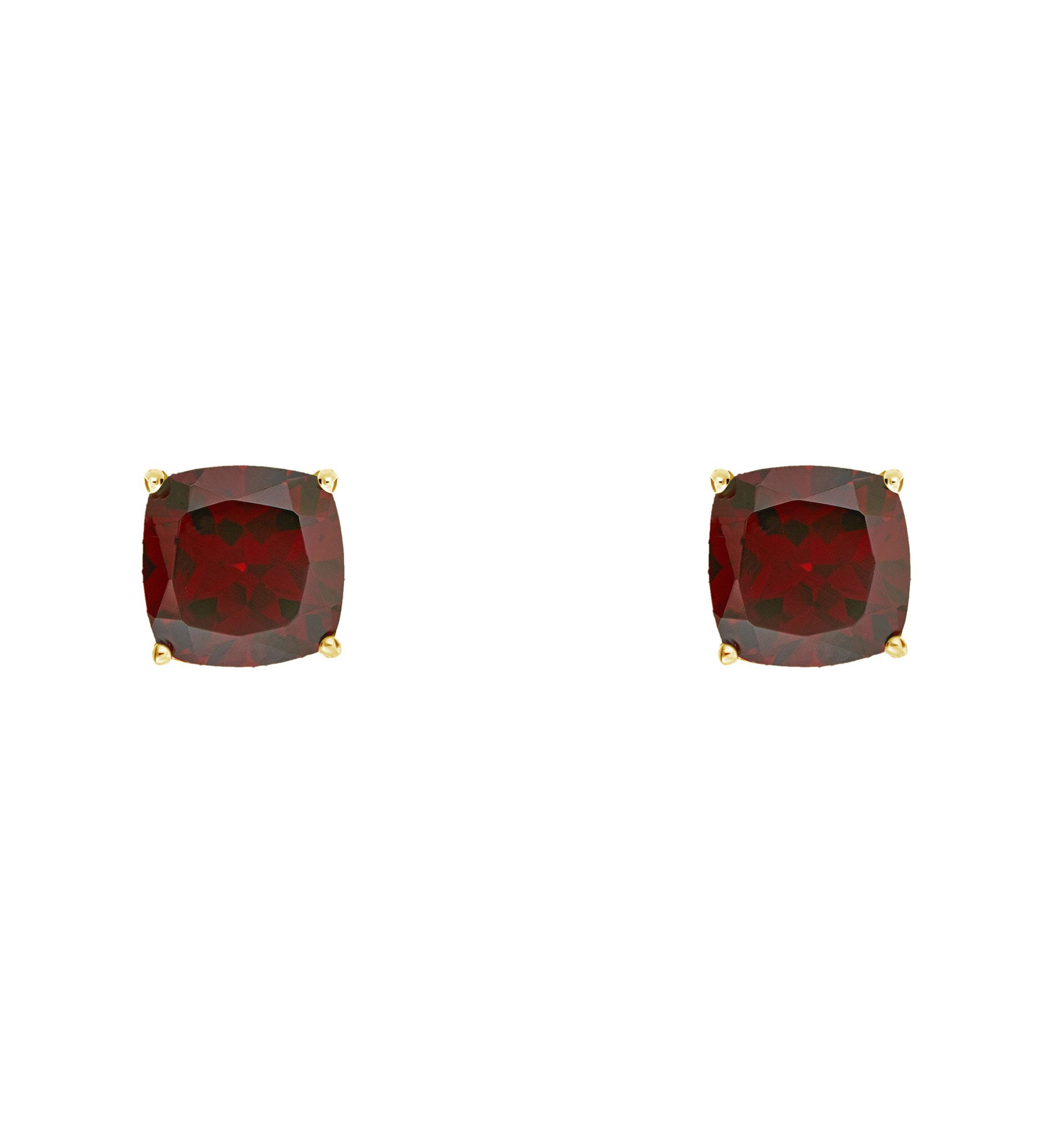 14K Yellow Gold 6mm Cushion Garnet Stud Earrings