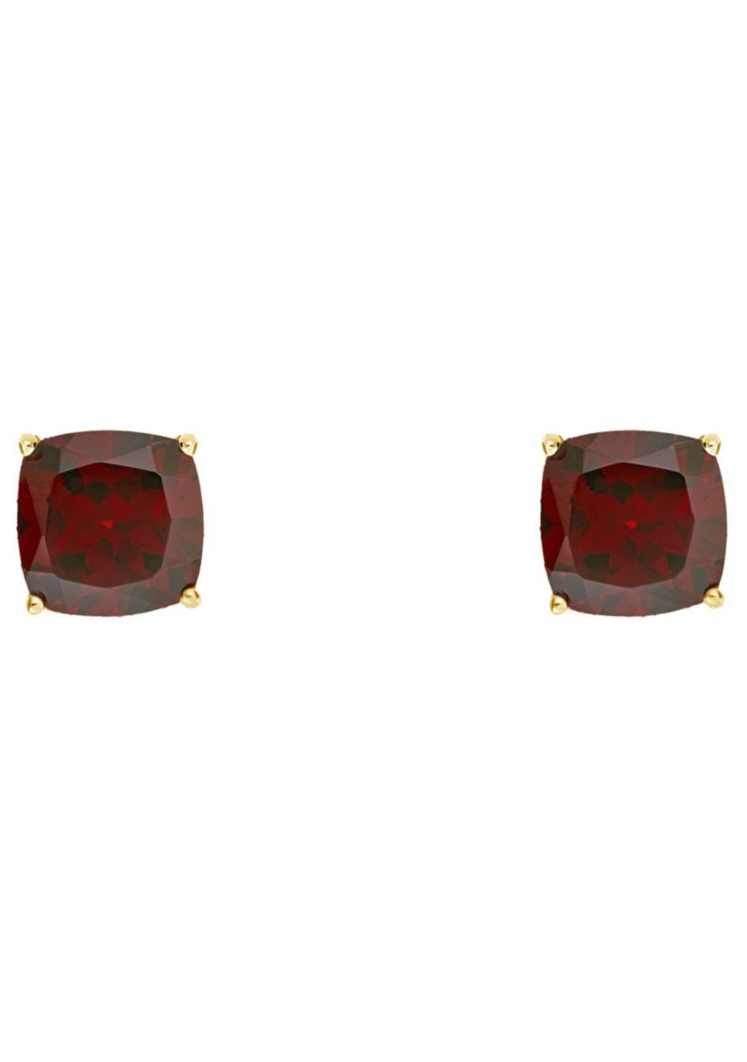 14K Yellow Gold 6mm Cushion Garnet Stud Earrings