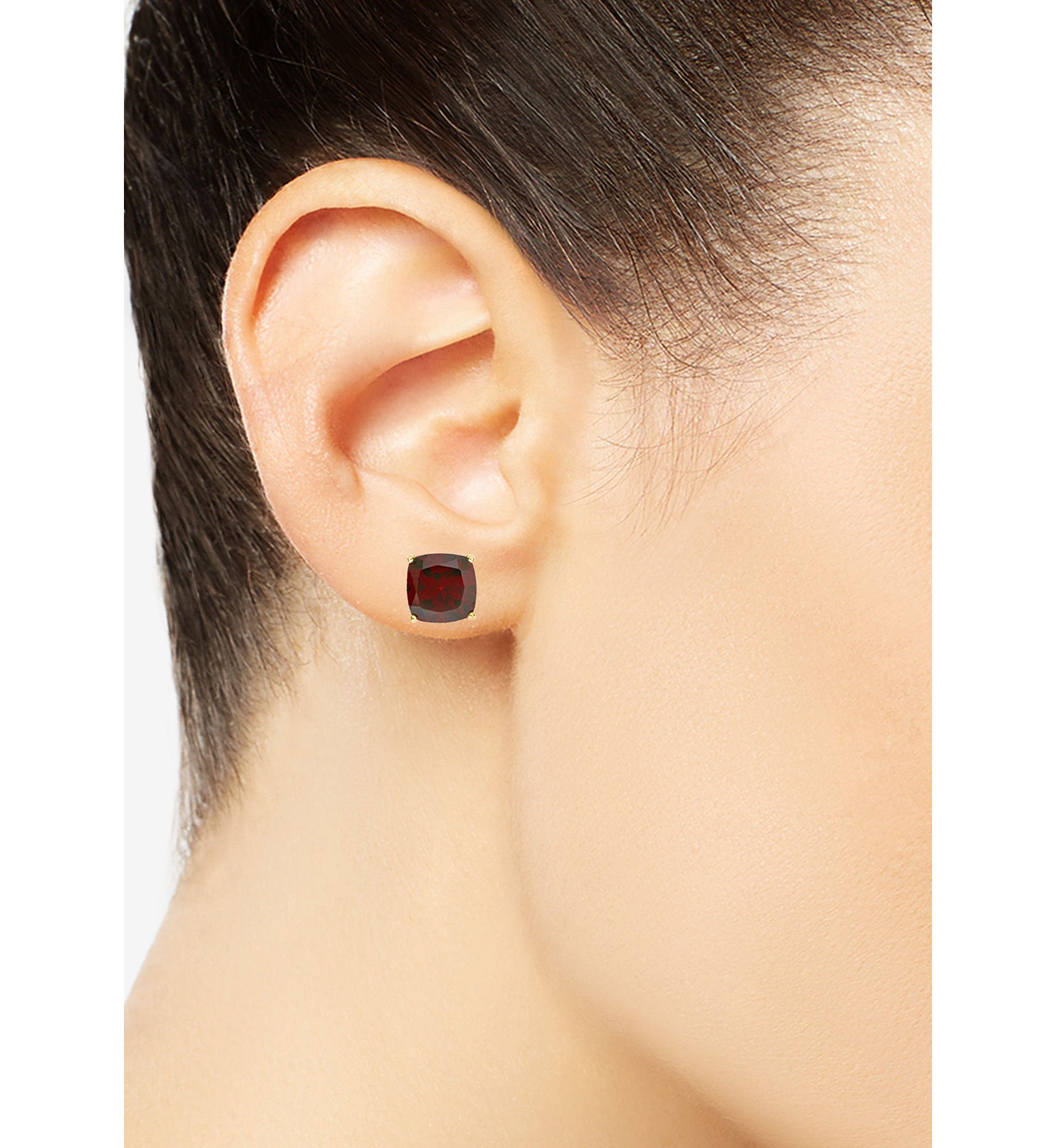 14K Yellow Gold 6mm Cushion Garnet Stud Earrings
