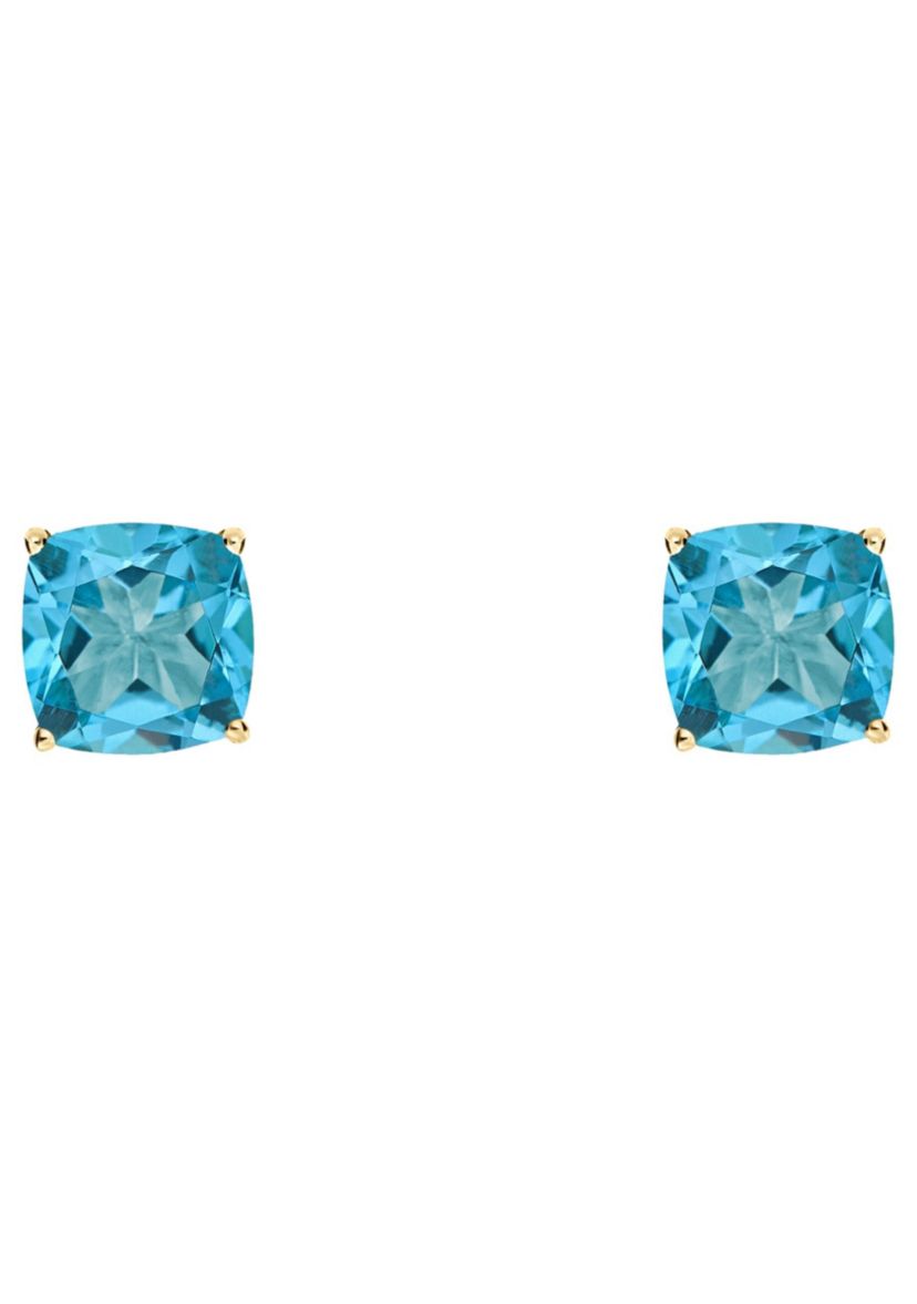 14K Yellow Gold 6mm Cushion Blue Topaz Stud Earrings