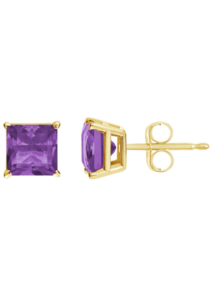 14K Yellow Gold 5mm Princess Cut Amethyst Stud Earrings