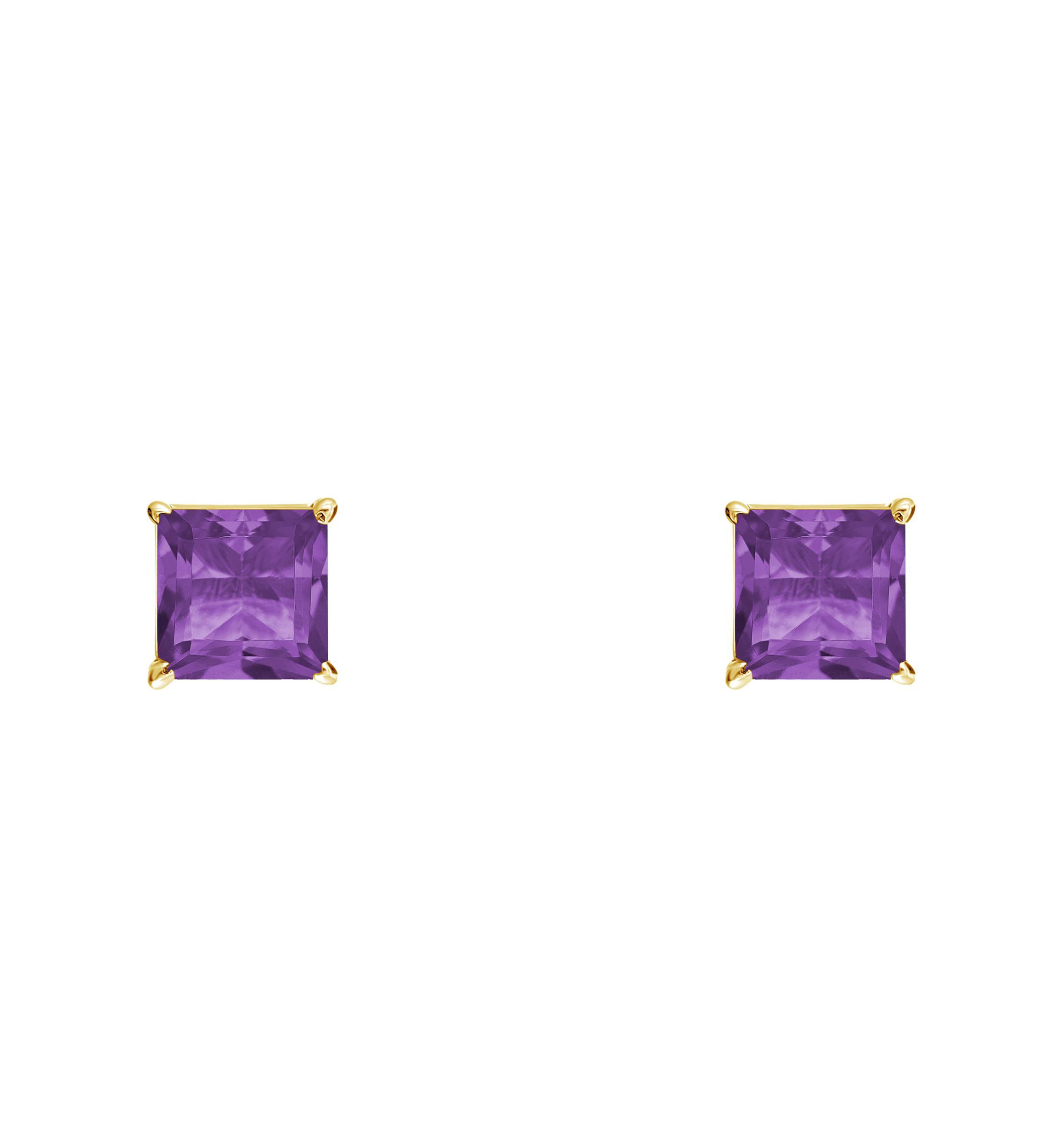 14K Yellow Gold 5mm Princess Cut Amethyst Stud Earrings