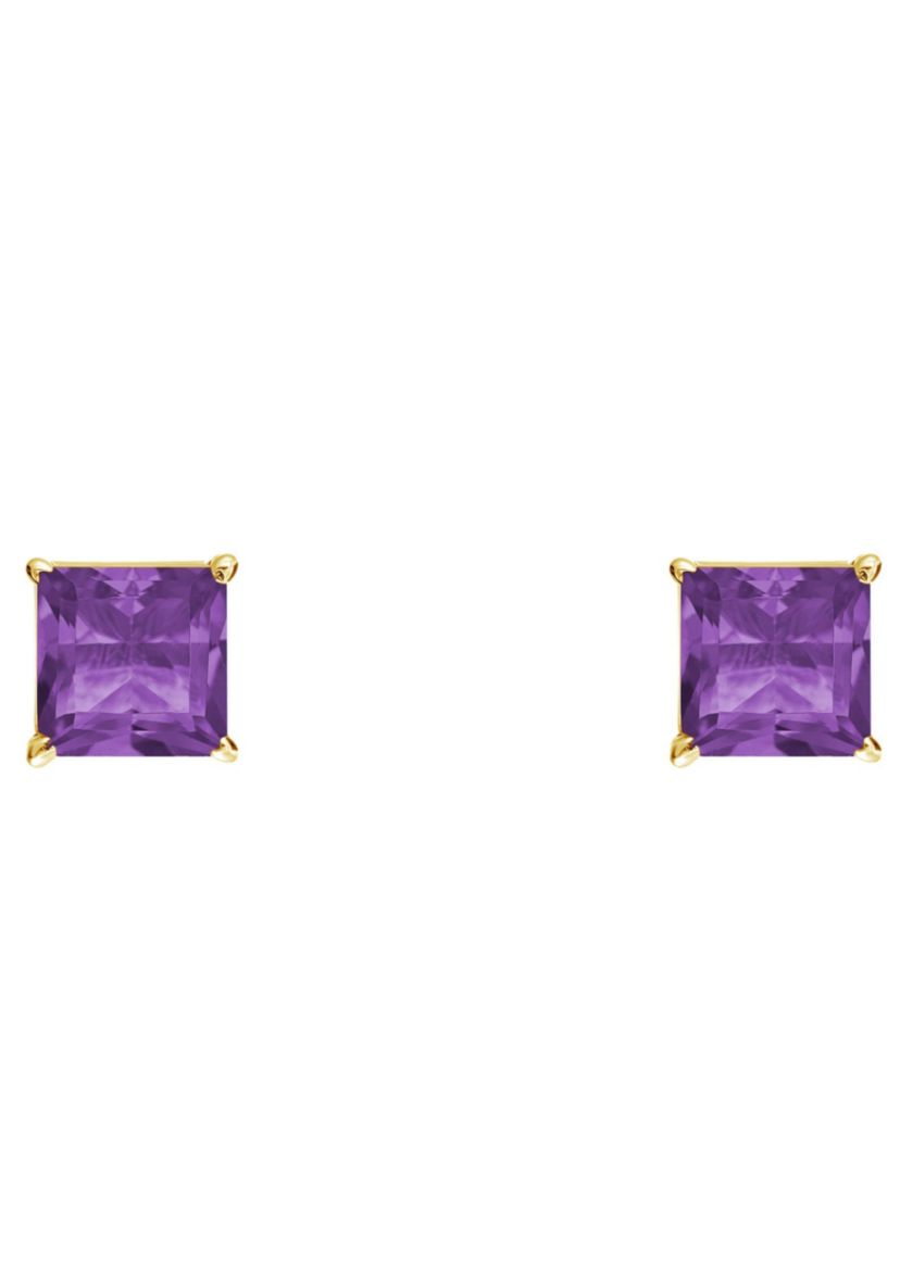 14K Yellow Gold 5mm Princess Cut Amethyst Stud Earrings