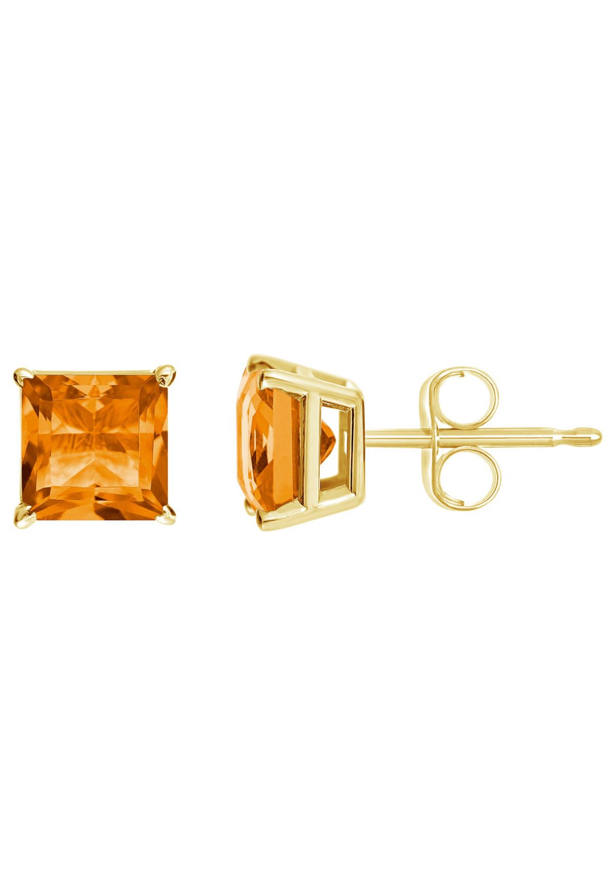 14K Yellow Gold 5mm Princess Cut Citrine Stud Earrings