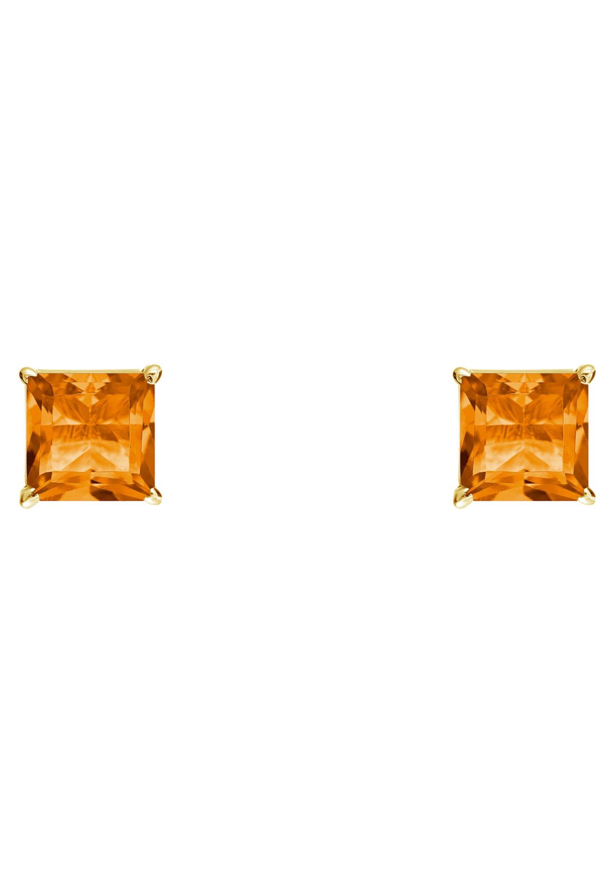 14K Yellow Gold 5mm Princess Cut Citrine Stud Earrings