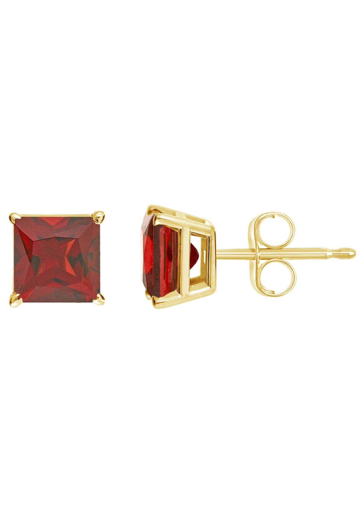 14K Yellow Gold 5mm Princess Cut Garnet Stud Earrings
