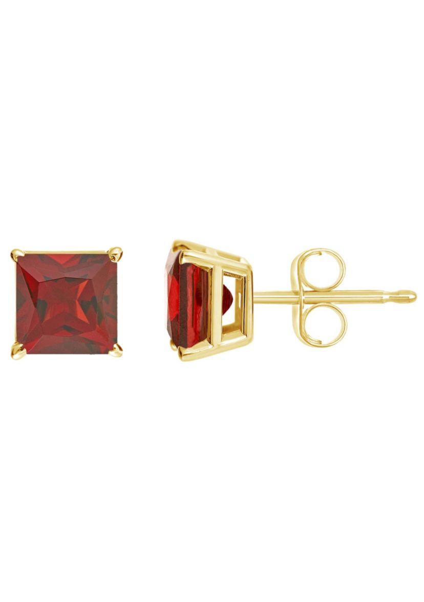14K Yellow Gold 5mm Princess Cut Garnet Stud Earrings