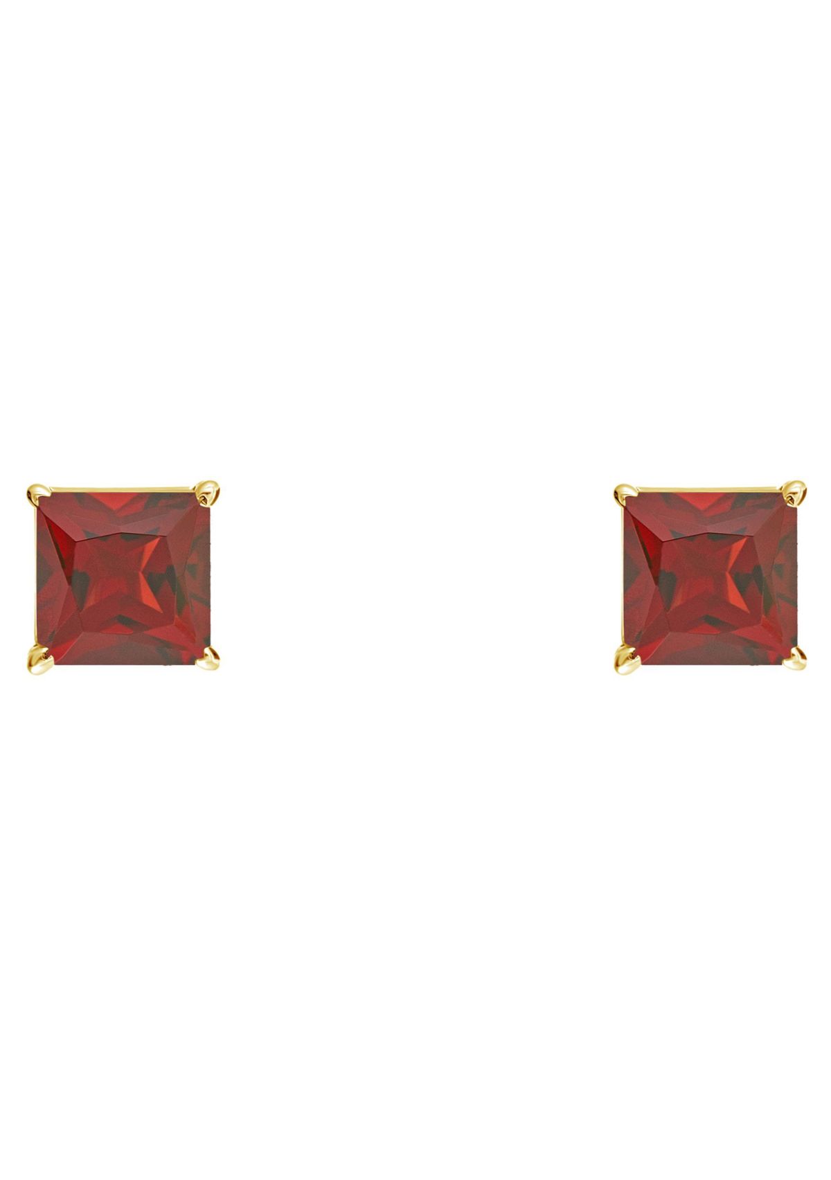 14K Yellow Gold 5mm Princess Cut Garnet Stud Earrings