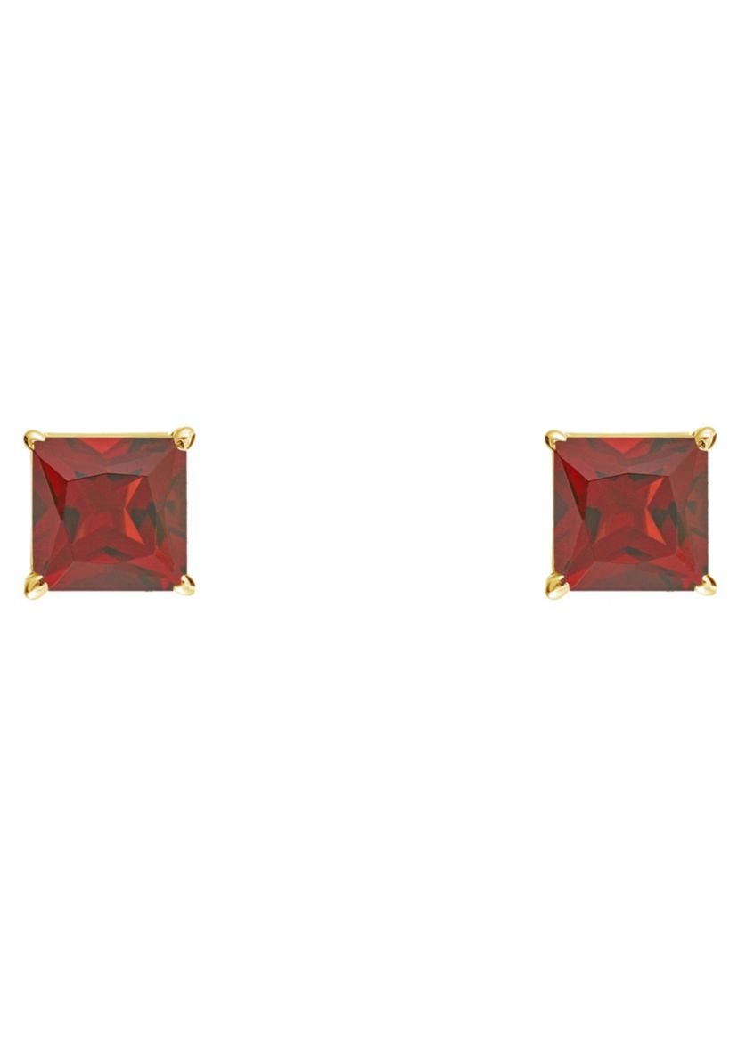 14K Yellow Gold 5mm Princess Cut Garnet Stud Earrings